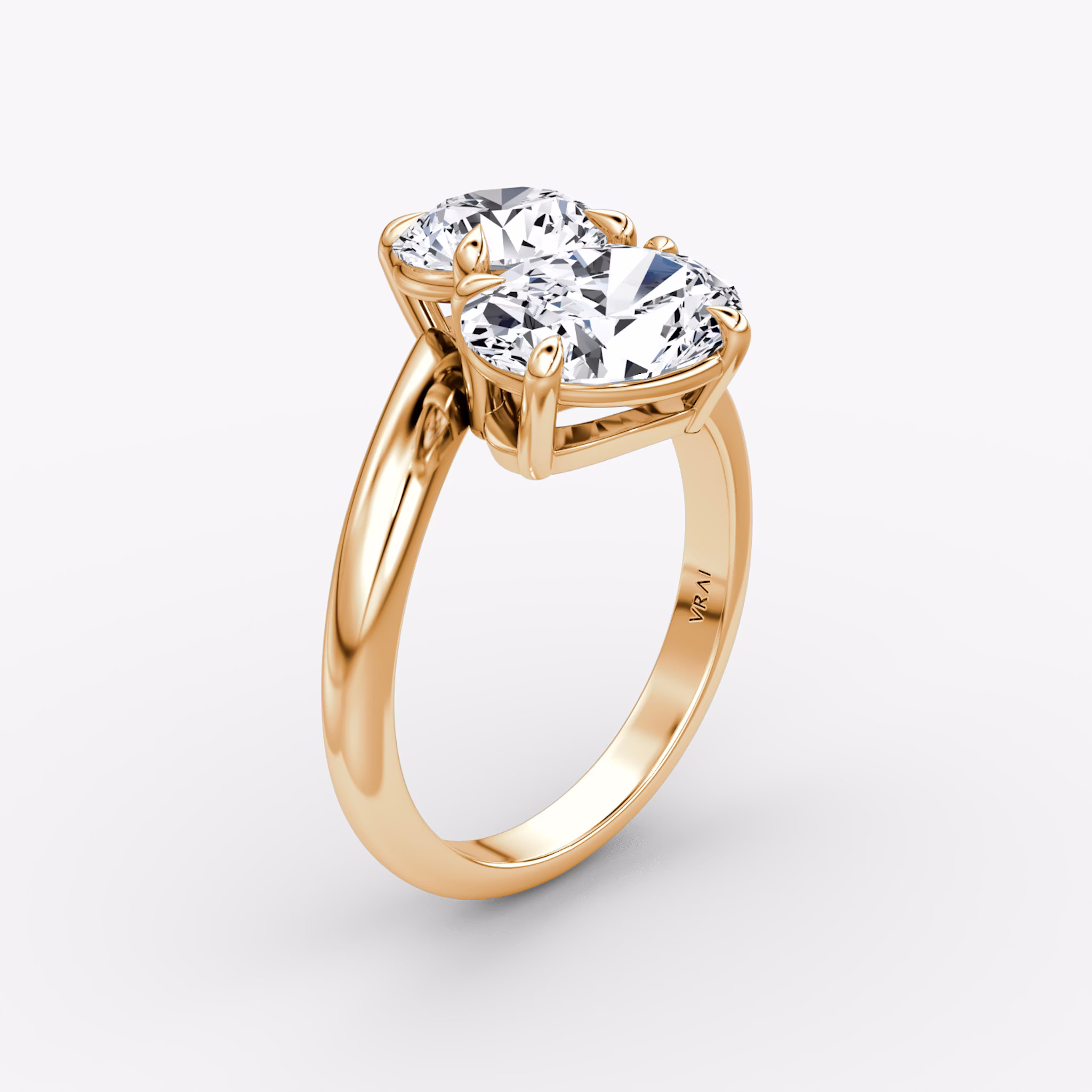 The Toi et Moi Bypass | Round Brilliant and Oval | 14k | Rose Gold | bandAccent: Plain | diamondOrientation: vertical | caratWeight: other