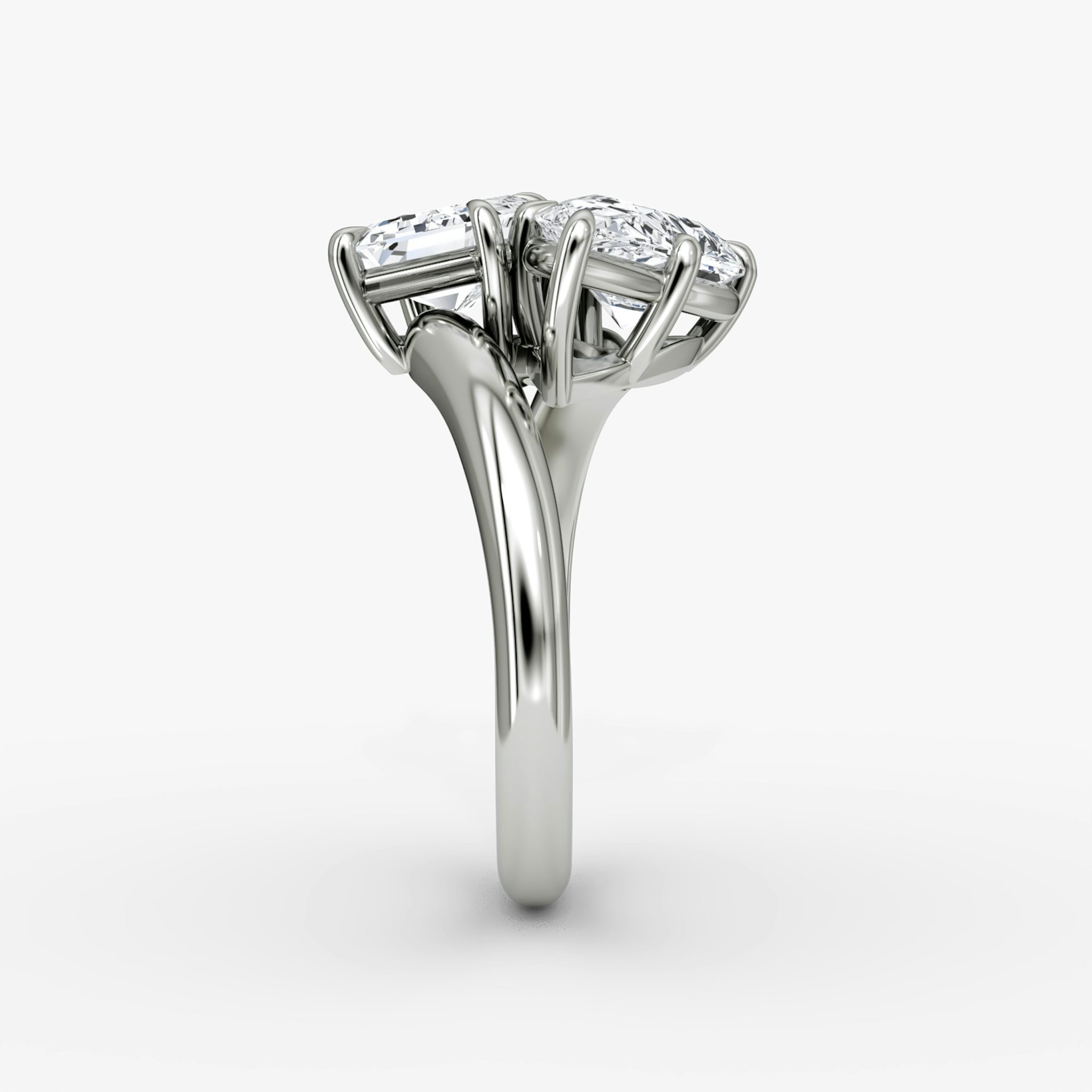 The Toi et Moi Bypass | Emerald and Pear | Platinum | bandAccent: Plain | diamondOrientation: vertical | caratWeight: other
