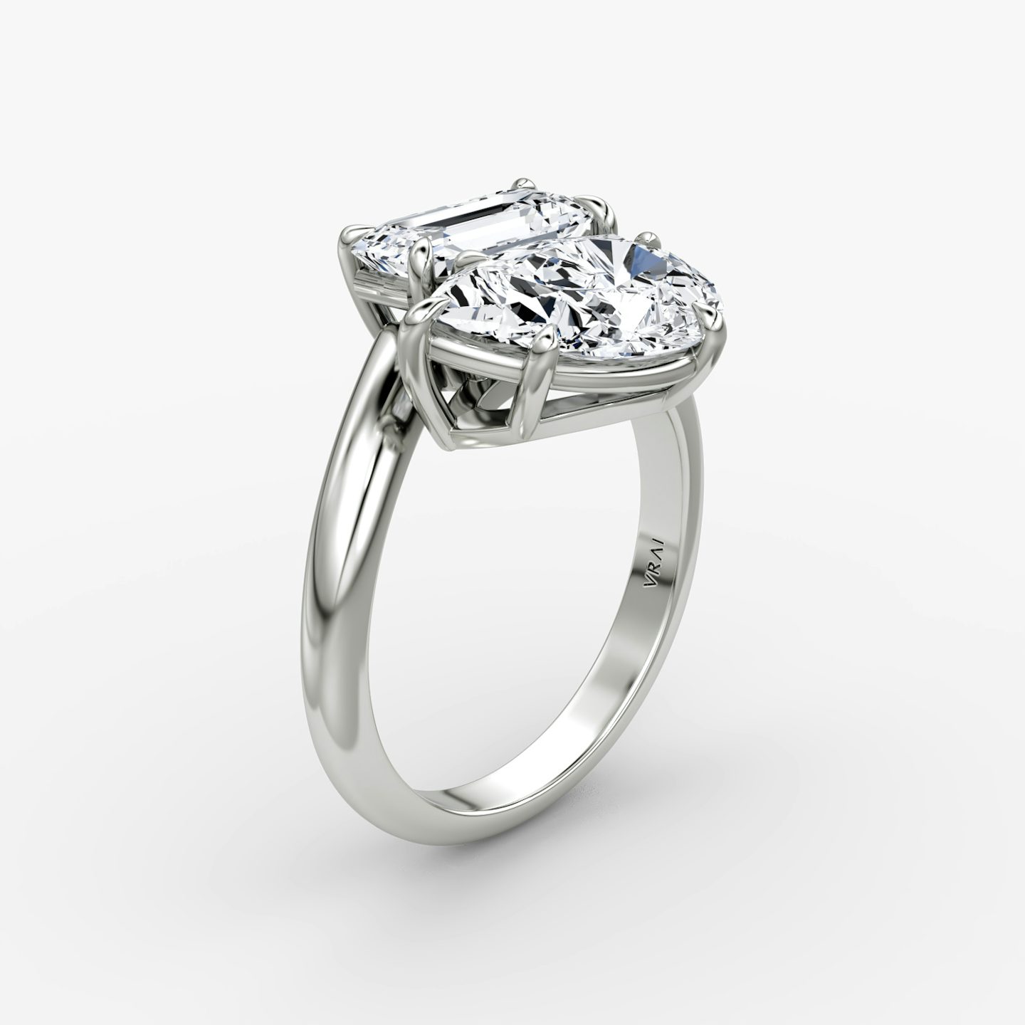 The Toi et Moi Bypass | Emerald and Pear | 18k | White Gold | bandAccent: Plain | diamondOrientation: vertical | caratWeight: other