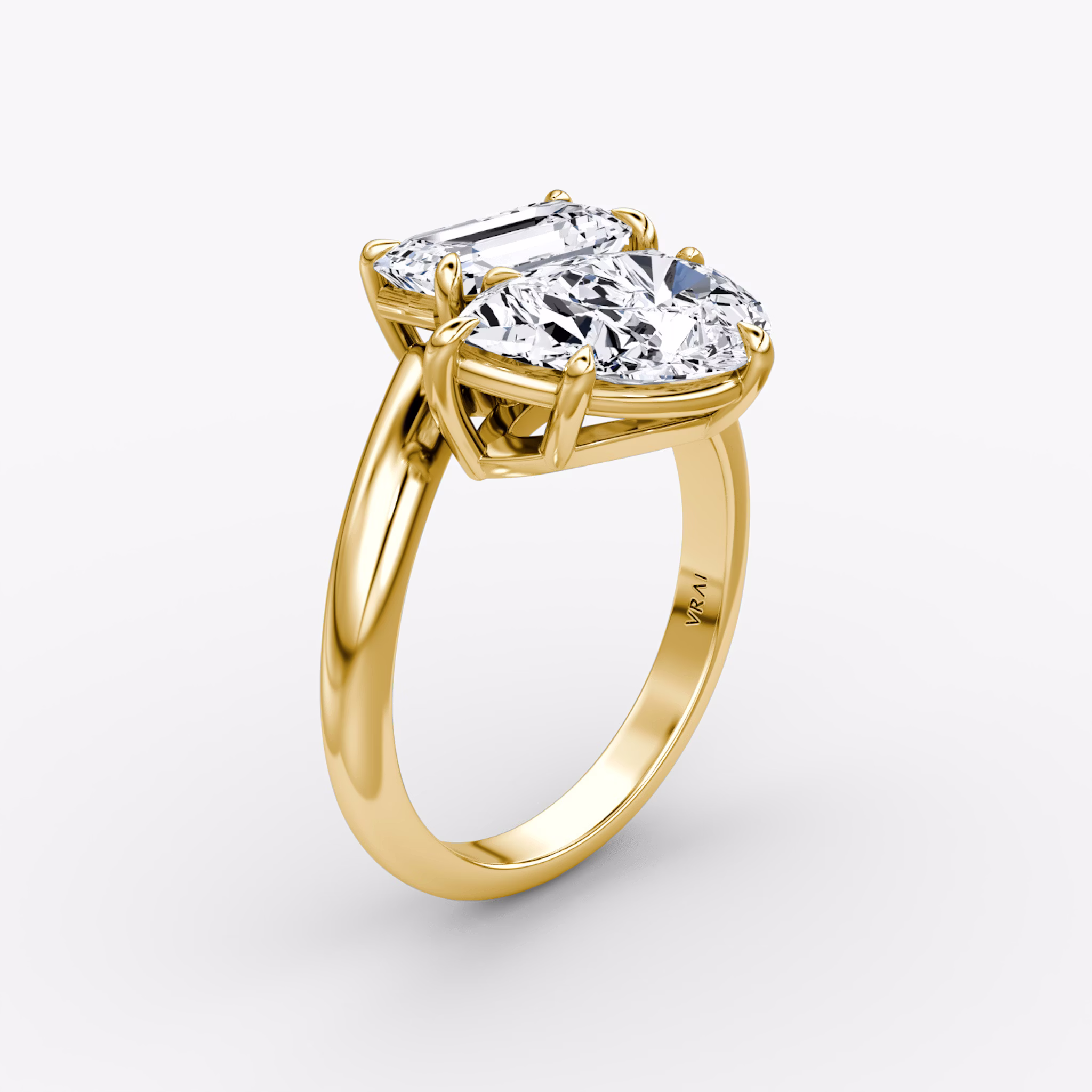 The Toi et Moi Bypass | Emerald and Pear | 18k | Yellow Gold | bandAccent: Plain | diamondOrientation: vertical | caratWeight: other