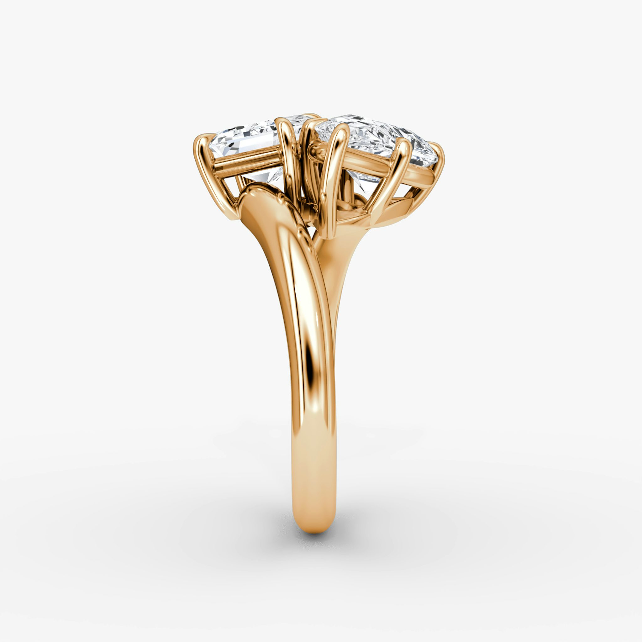 The Toi et Moi Bypass | Emerald and Pear | 14k | Rose Gold | bandAccent: Plain | diamondOrientation: vertical | caratWeight: other