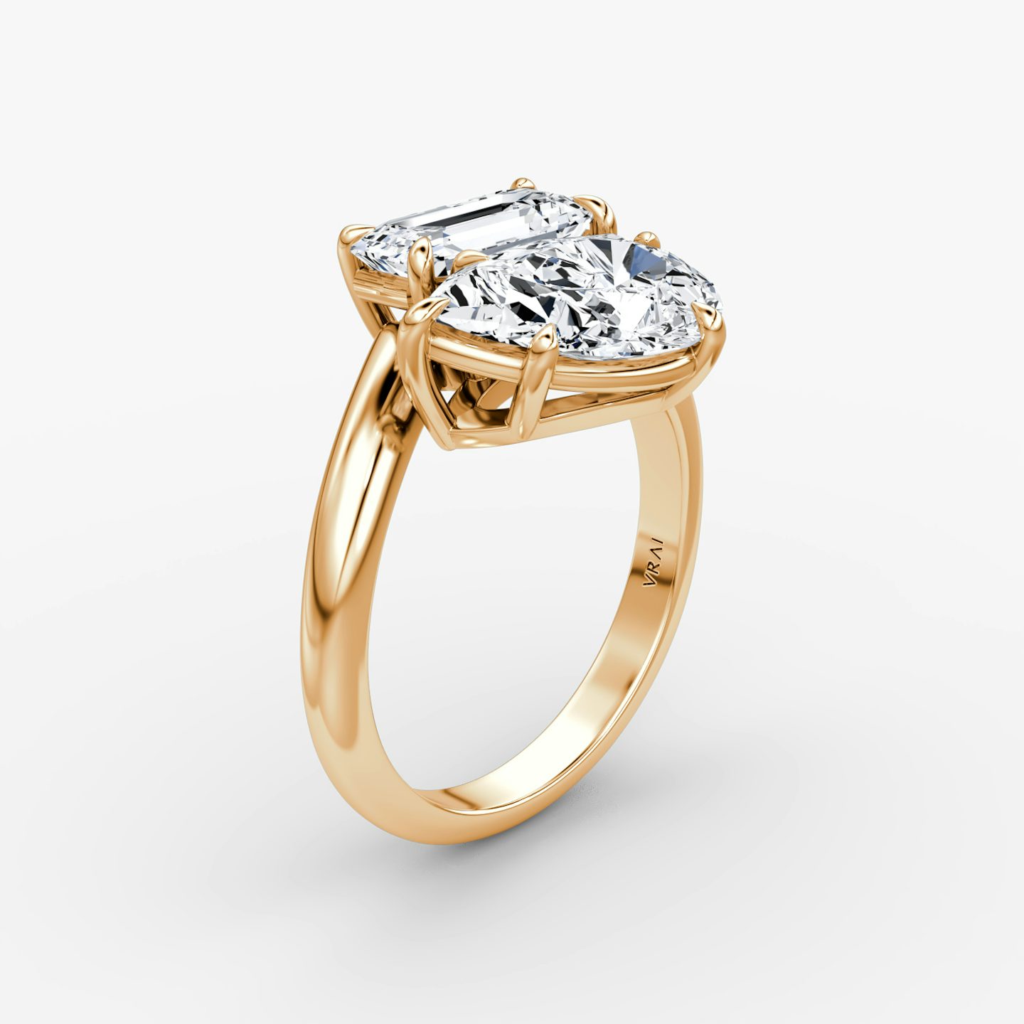 The Toi et Moi Bypass | Emerald and Pear | 14k | Rose Gold | bandAccent: Plain | diamondOrientation: vertical | caratWeight: other