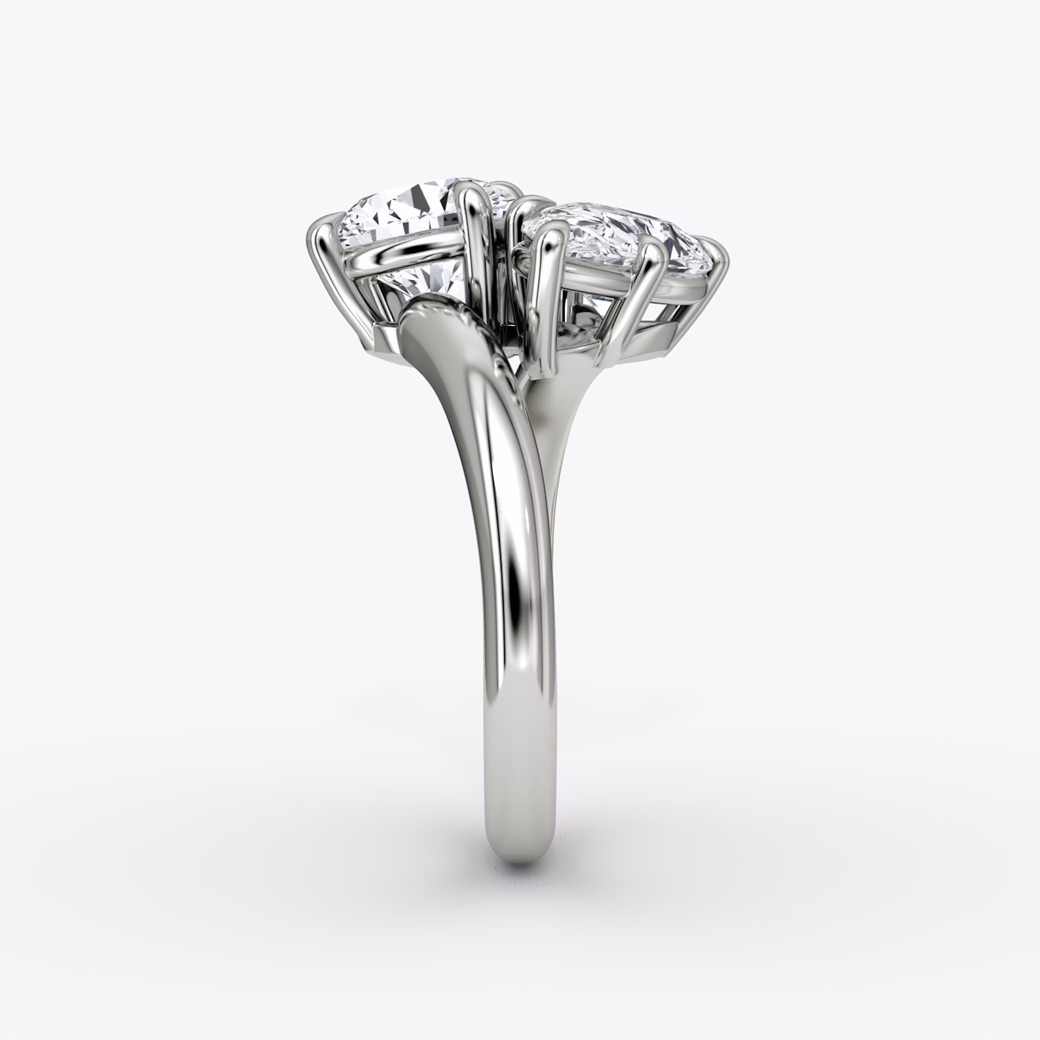 The Toi et Moi Bypass | Round Brilliant and Pear | Platinum | bandAccent: Plain | diamondOrientation: vertical | caratWeight: other