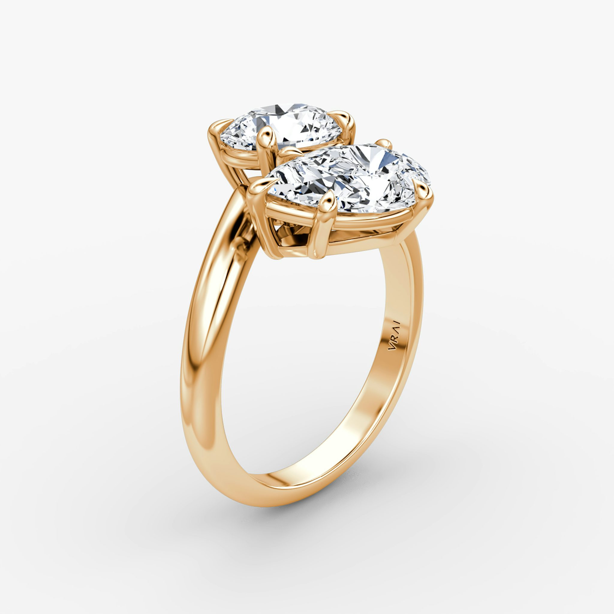 The Toi et Moi Bypass | Round Brilliant and Pear | 14k | Rose Gold | bandAccent: Plain | diamondOrientation: vertical | caratWeight: other