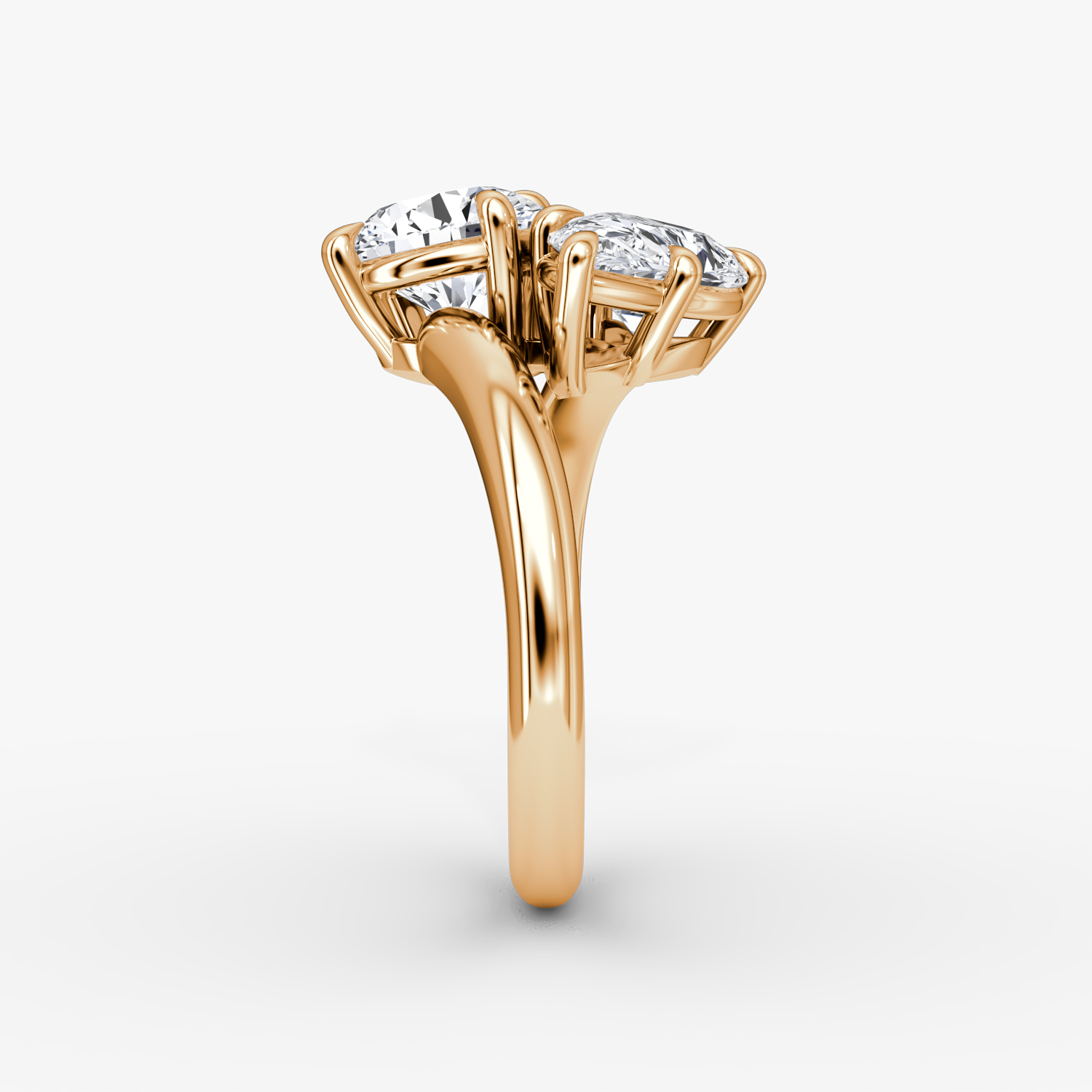 The Toi et Moi Bypass | Rond brillant et Poire | 14k | Or rose | bandAccent: Simple | diamondOrientation: vertical | caratWeight: other