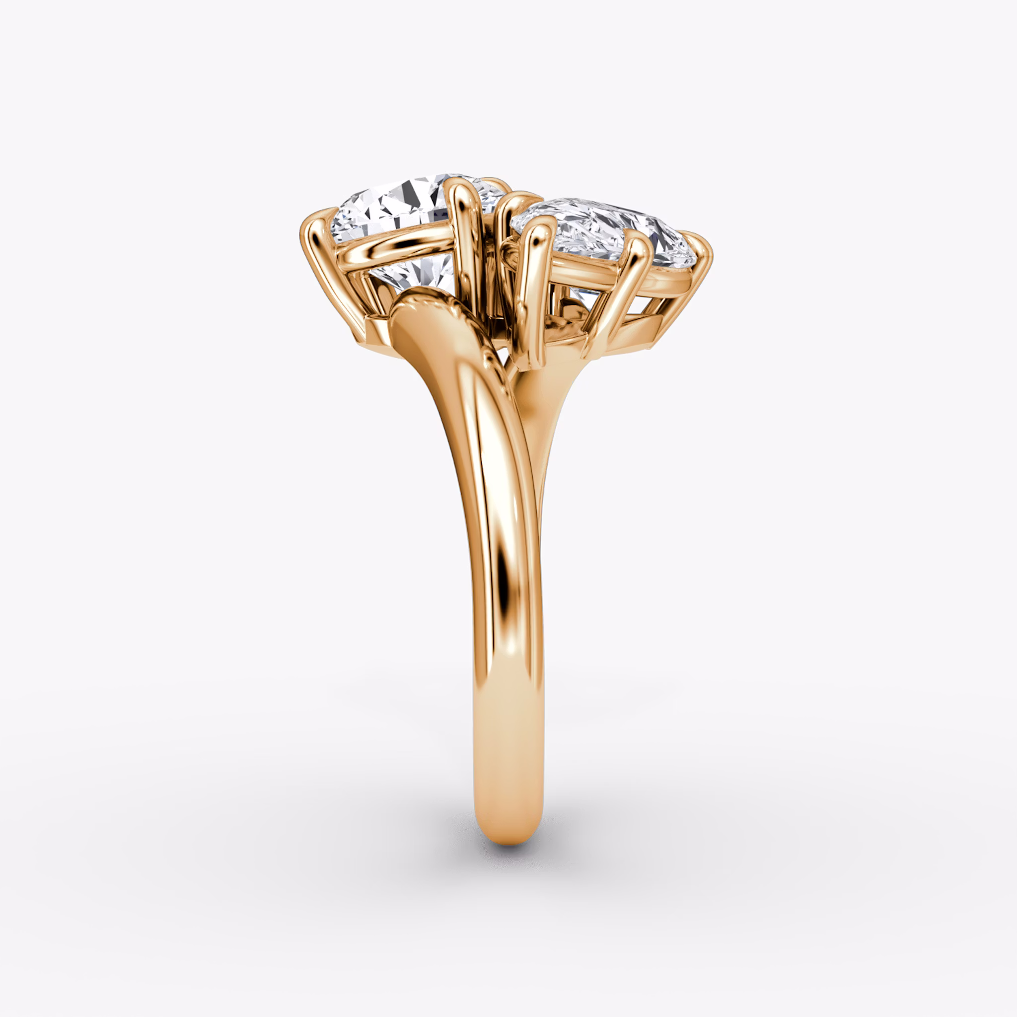 The Toi et Moi Bypass | Round Brilliant and Pear | 14k | Rose Gold | bandAccent: Plain | diamondOrientation: vertical | caratWeight: other