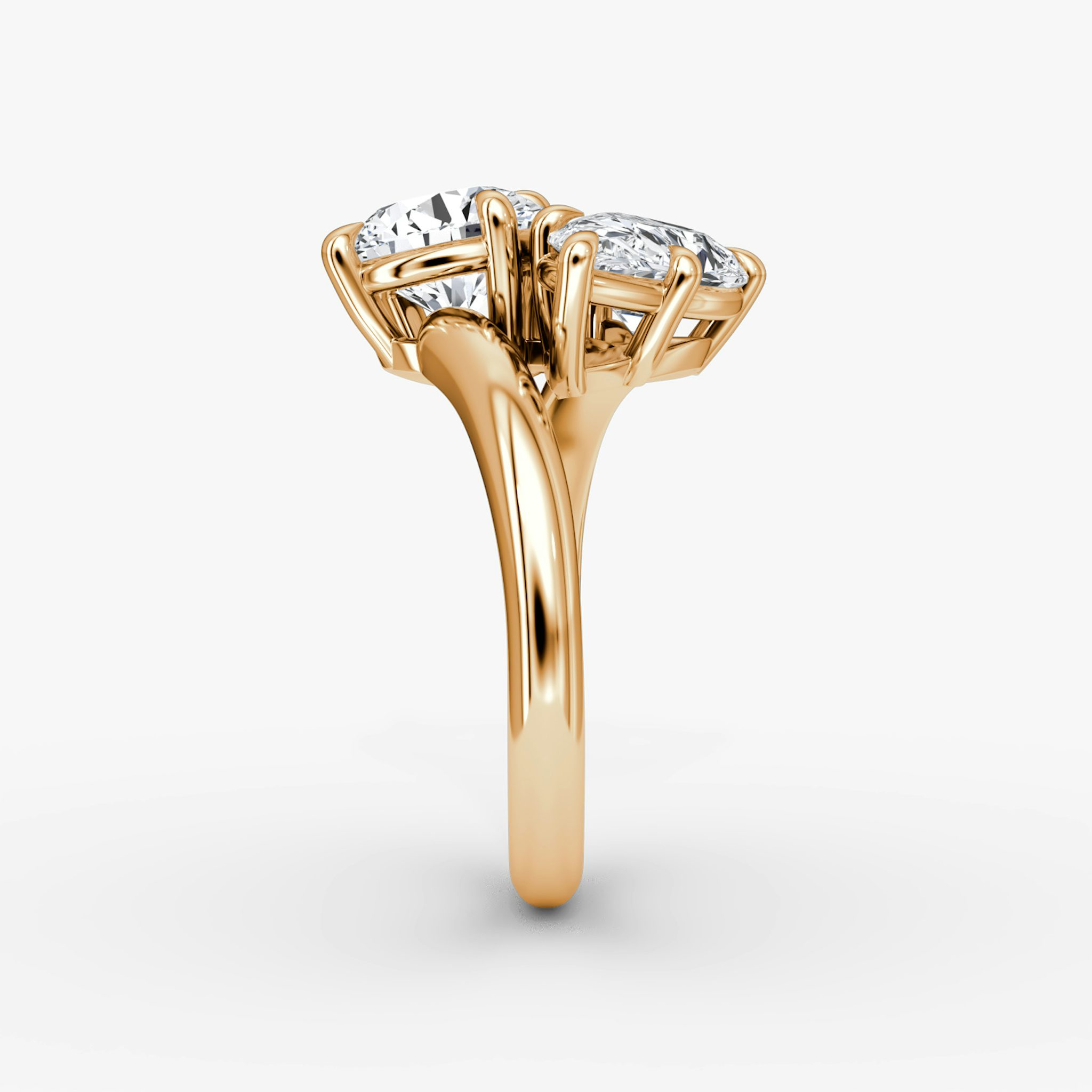 The Toi et Moi Bypass | Round Brilliant and Pear | 14k | Rose Gold | bandAccent: Plain | diamondOrientation: vertical | caratWeight: other