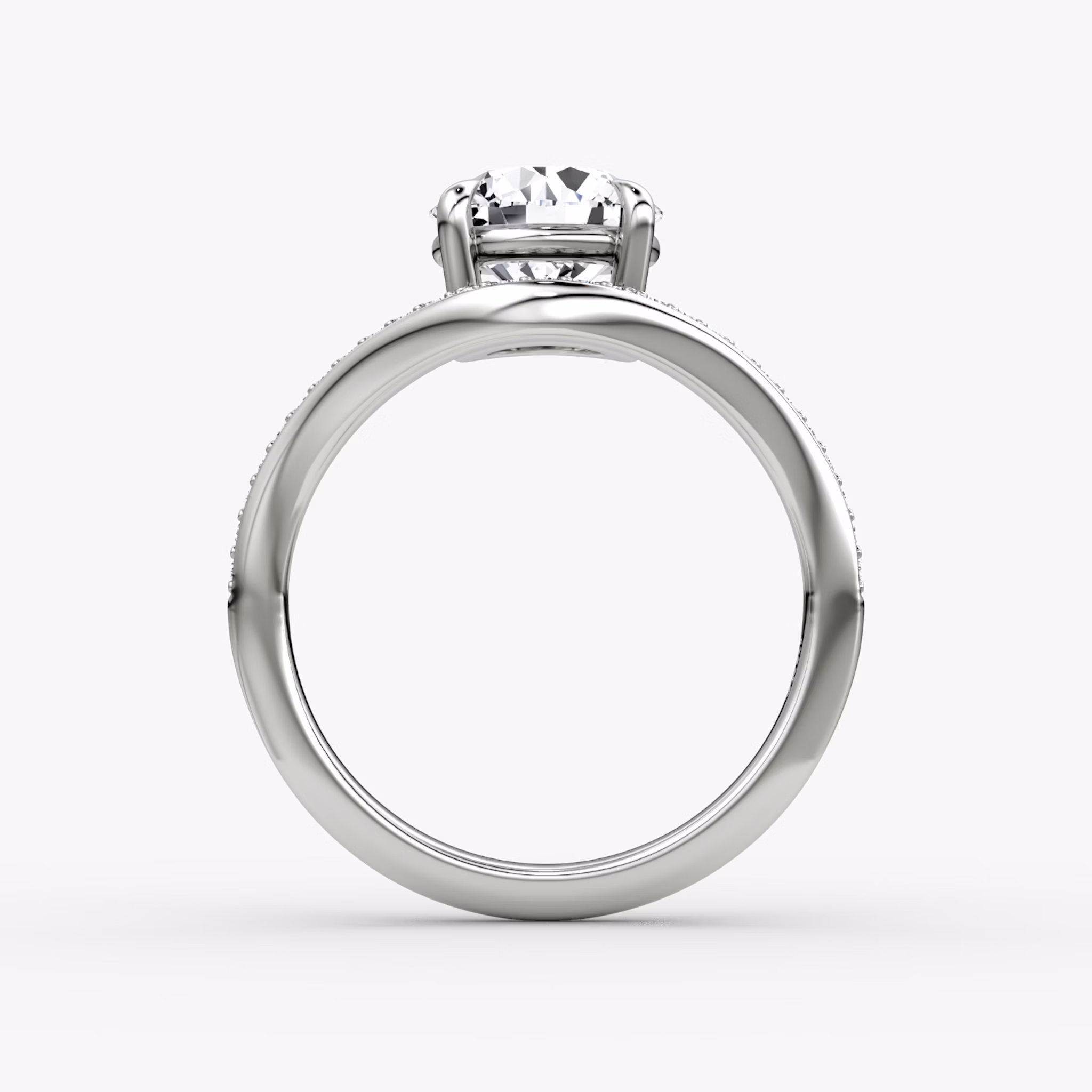 The Curve | Round Brilliant | Platinum | bandAccent: Pavé | caratWeight: 1.0ct | diamondOrientation: vertical