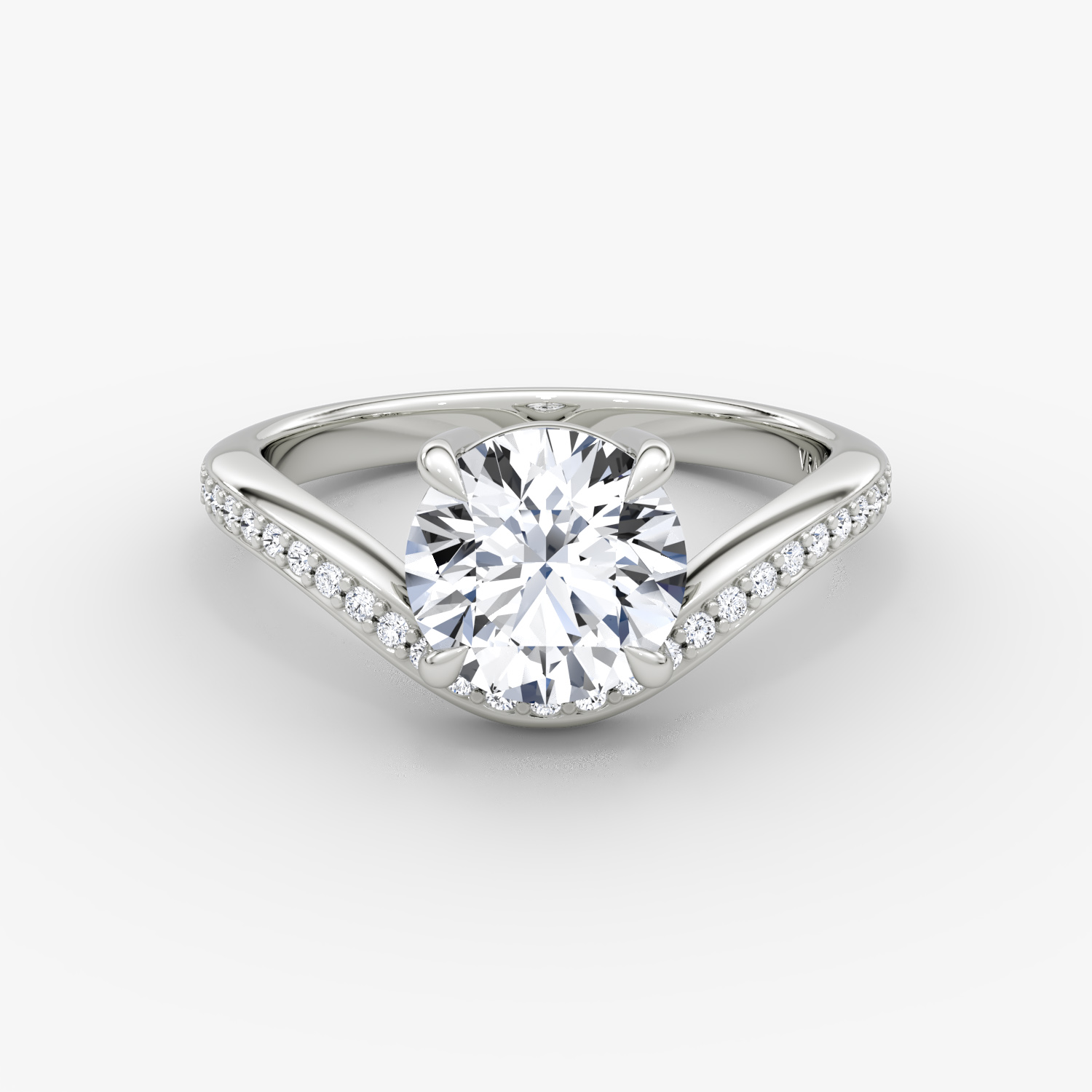 The Curve | Round Brilliant | Platinum | bandAccent: Pavé | caratWeight: 1.0ct | diamondOrientation: vertical