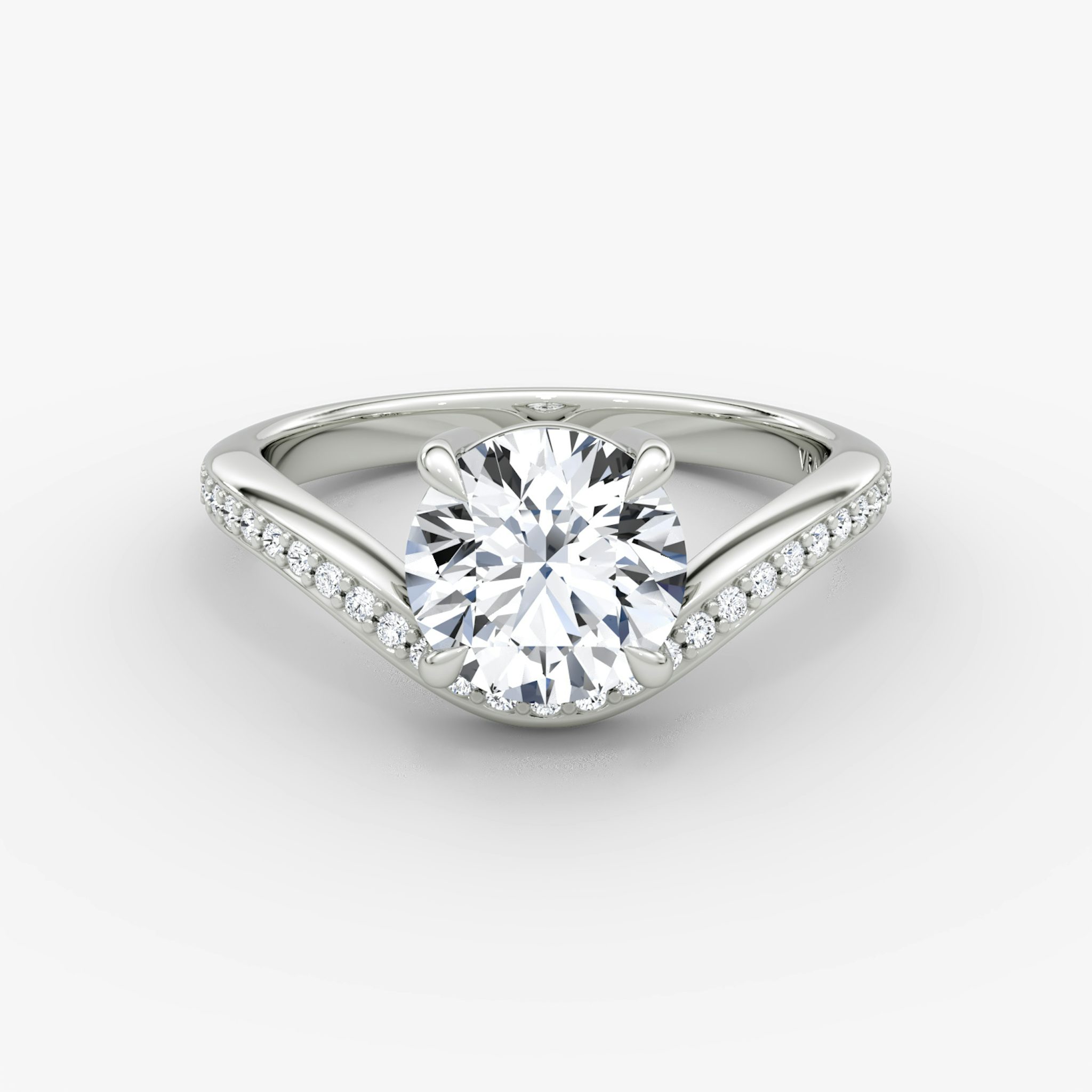 The Curve | Round Brilliant | Platinum | bandAccent: Pavé | caratWeight: 1.0ct | diamondOrientation: vertical