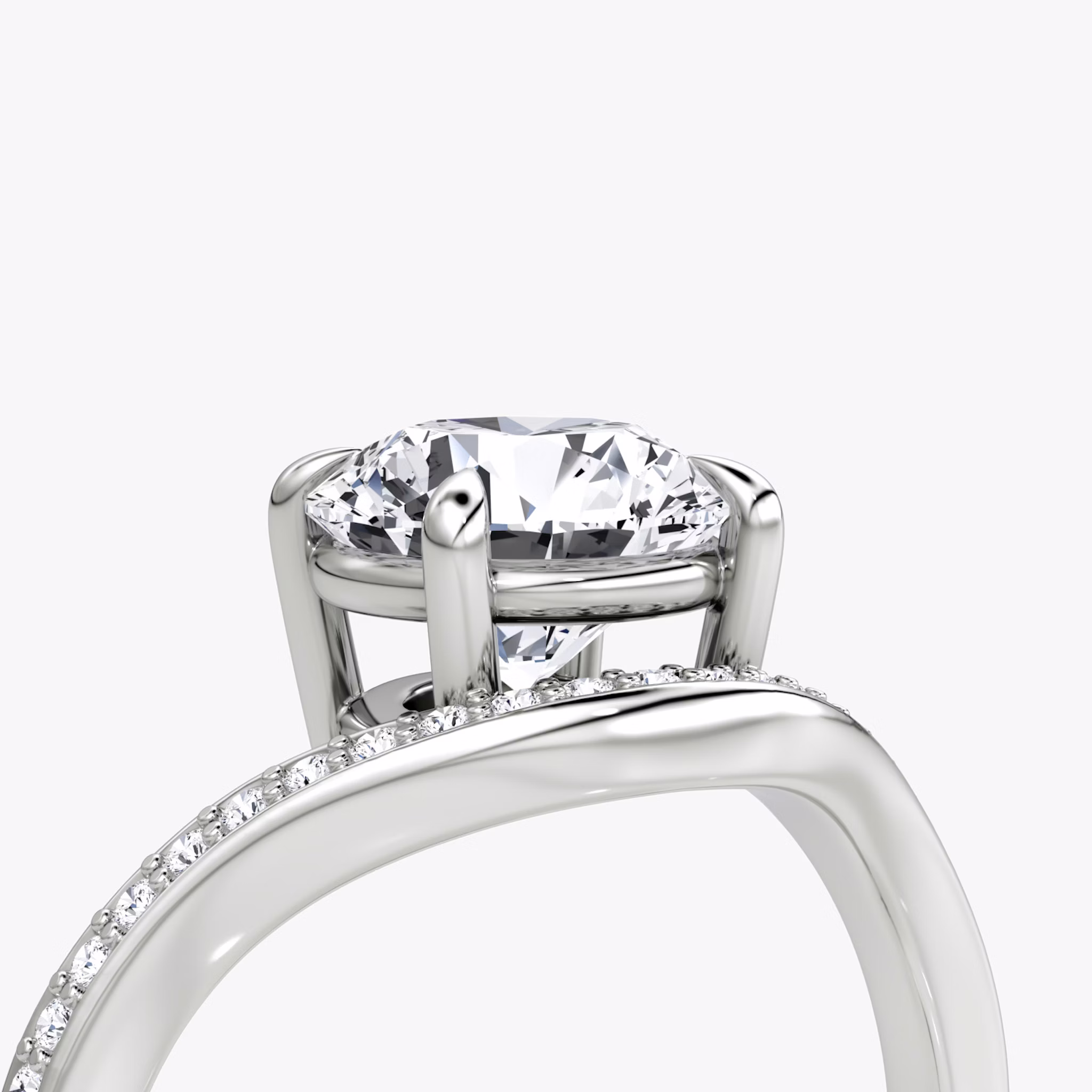 The Curve | Round Brilliant | Platinum | bandAccent: Pavé | caratWeight: 1.0ct | diamondOrientation: vertical