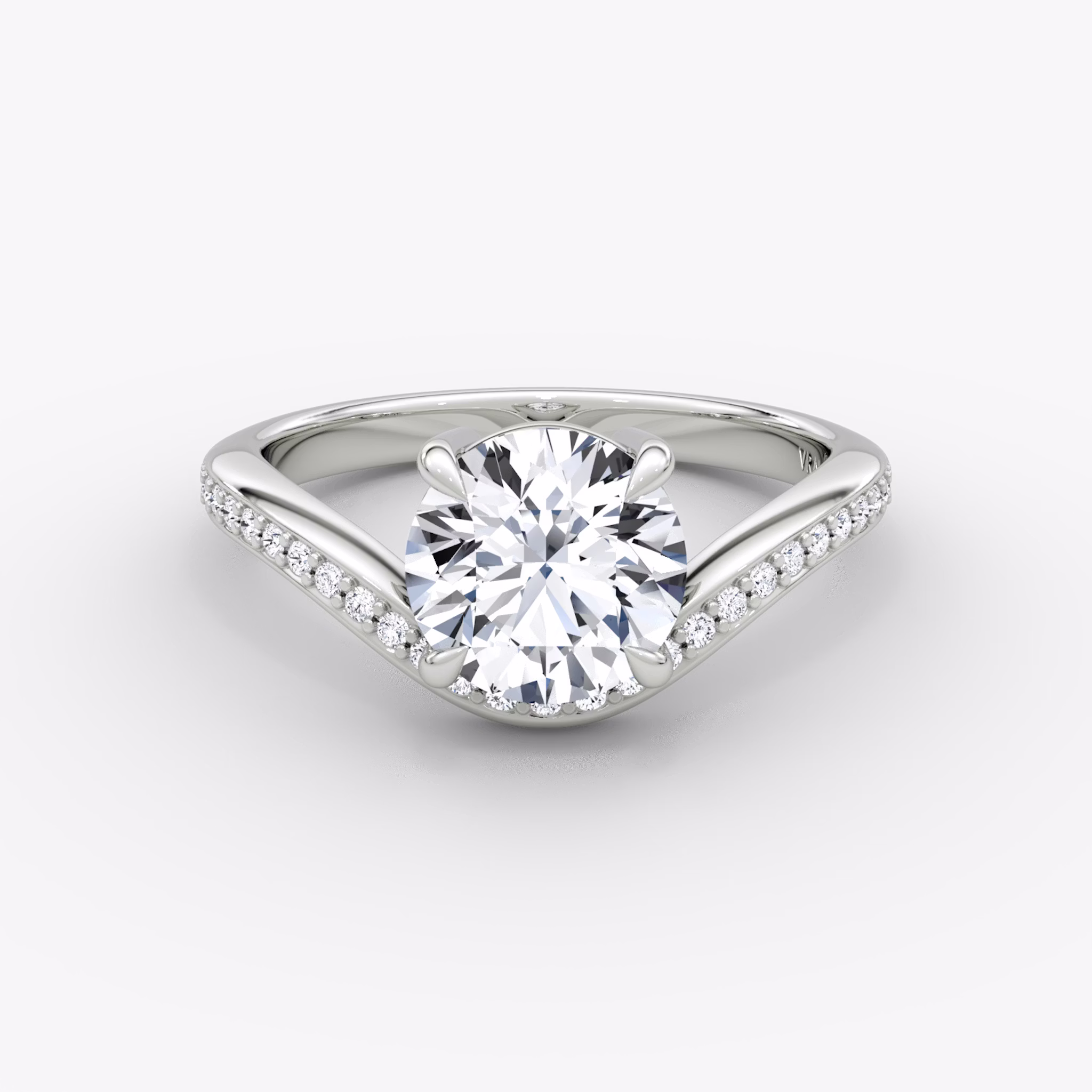 The Curve | Round Brilliant | 18k | White Gold | bandAccent: Pavé | caratWeight: 2.0ct | diamondOrientation: vertical