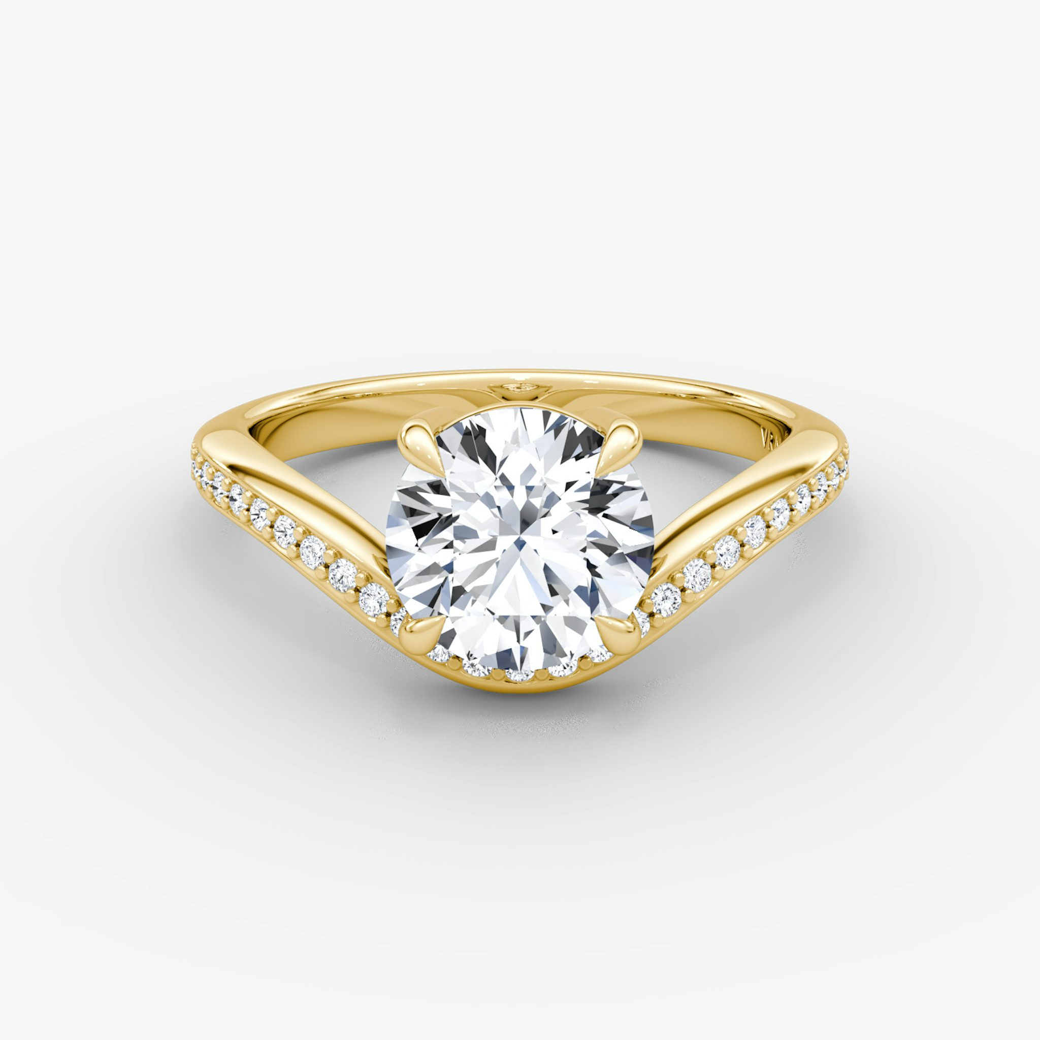 The Curve | Round Brilliant | 18k | Yellow Gold | bandAccent: Pavé | caratWeight: 1.0ct | diamondOrientation: vertical