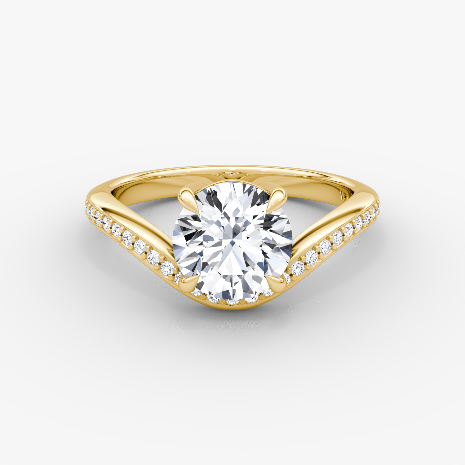 The Curve | Round Brilliant | 18k | Yellow Gold | bandAccent: Pavé | caratWeight: 2.0ct | diamondOrientation: vertical