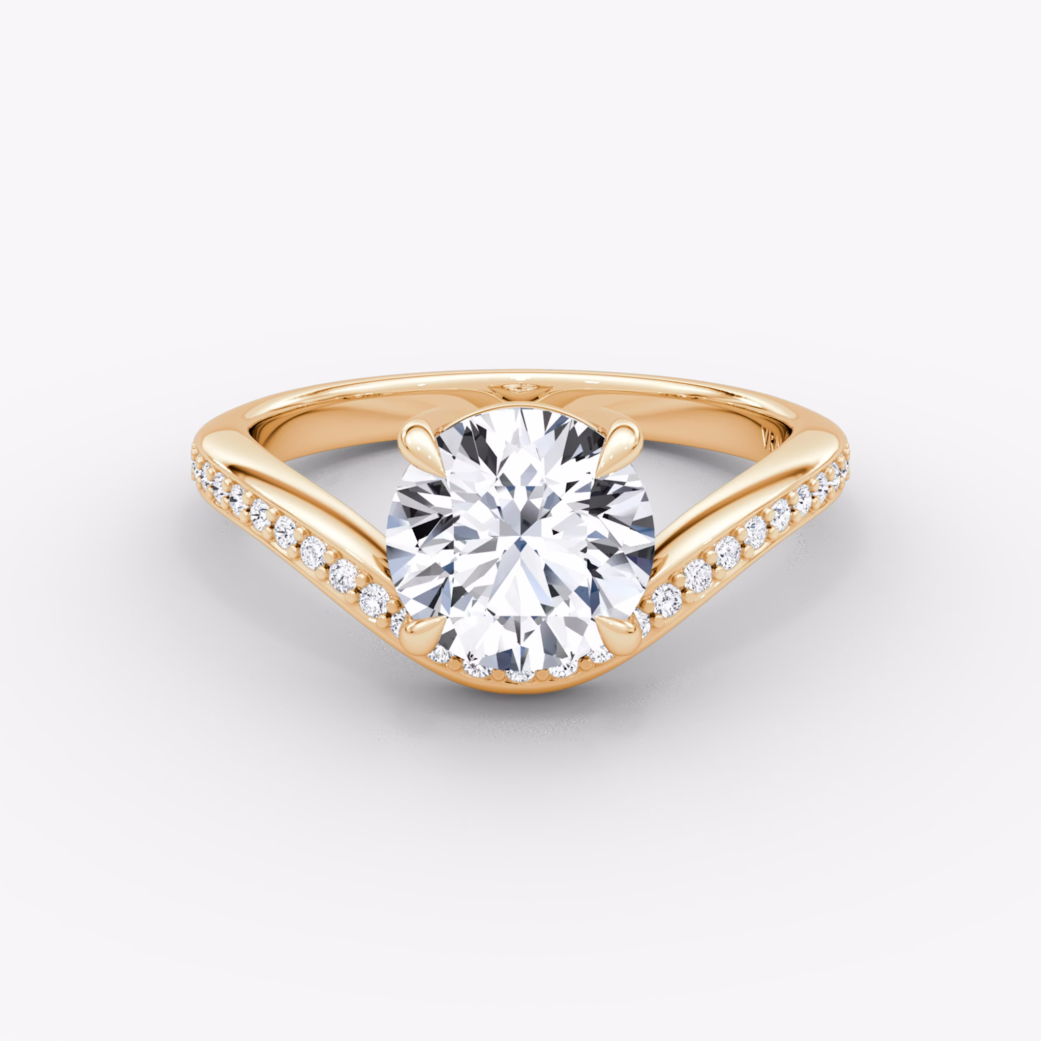 The Curve | Round Brilliant | 14k | Rose Gold | bandAccent: Pavé | caratWeight: 2.0ct | diamondOrientation: vertical