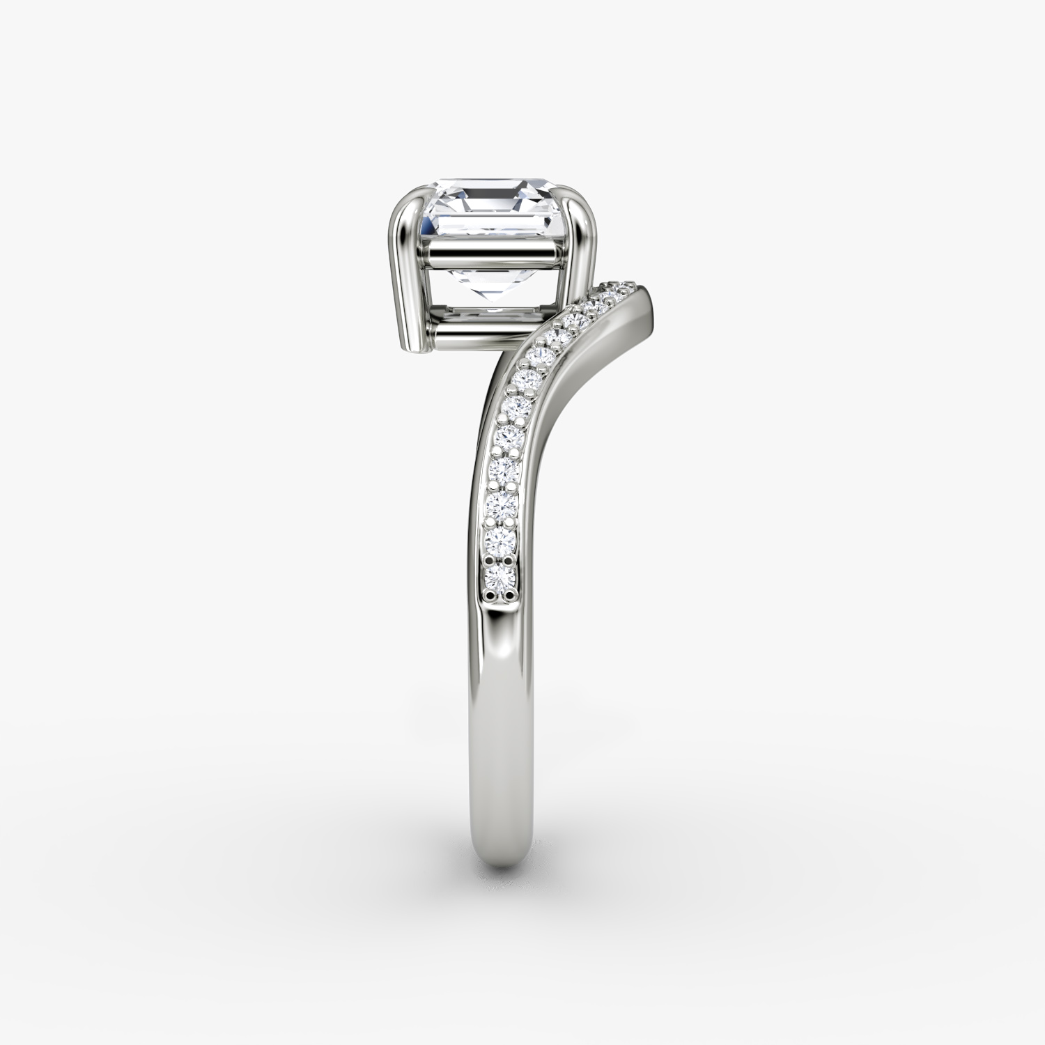 The Curve | Asscher | 18k | White Gold | bandAccent: Pavé | diamondOrientation: vertical | caratWeight: other