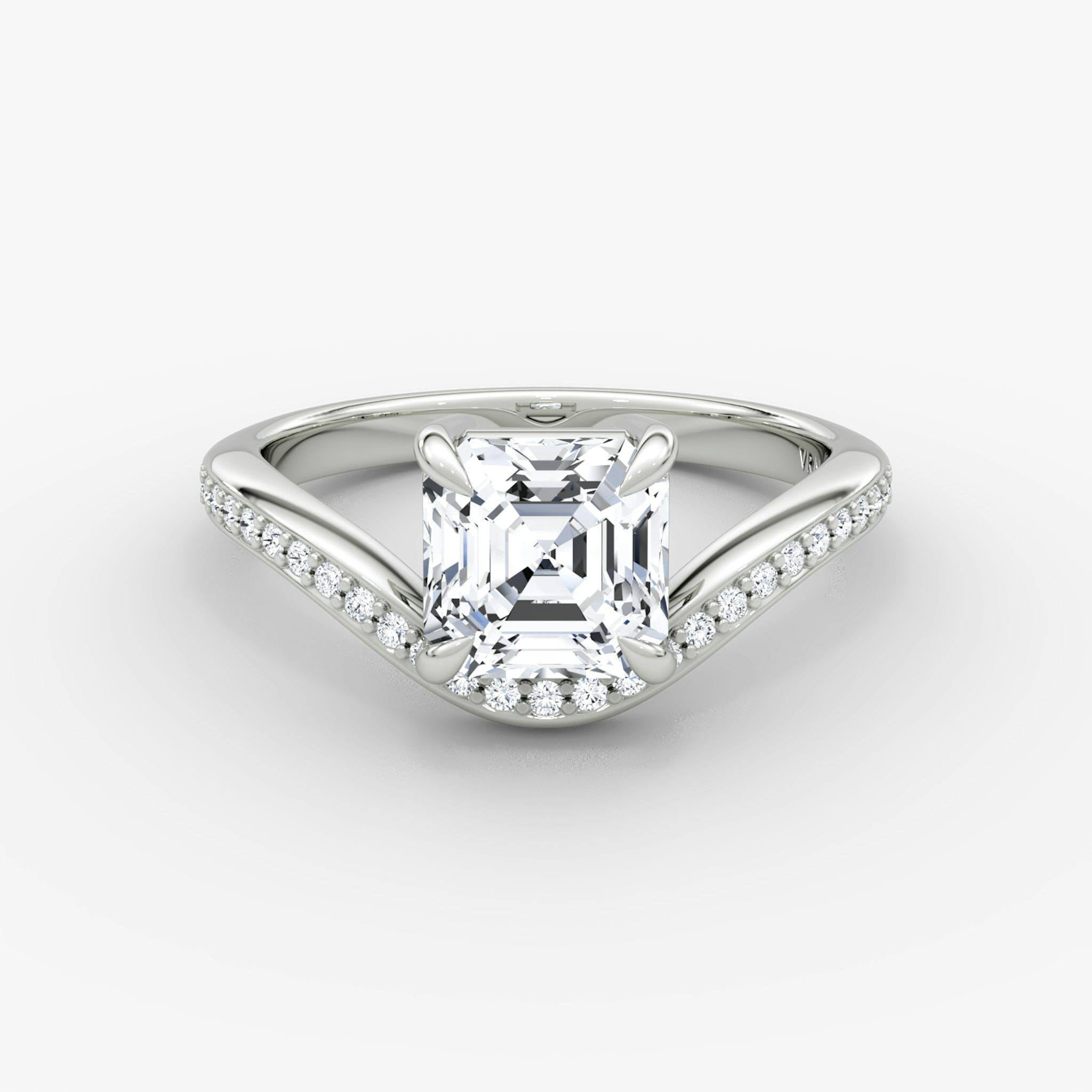 The Curve | Asscher | 18k | White Gold | bandAccent: Pavé | diamondOrientation: vertical | caratWeight: other
