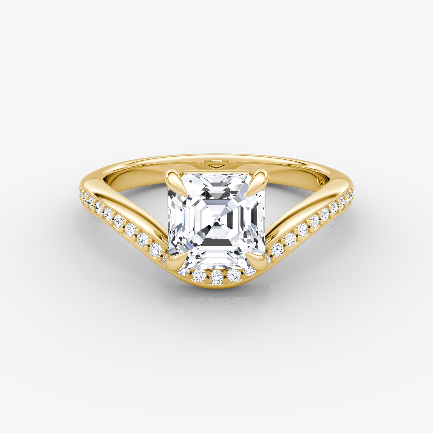 The Curve | Asscher | 18k | Yellow Gold | bandAccent: Pavé | diamondOrientation: vertical | caratWeight: other