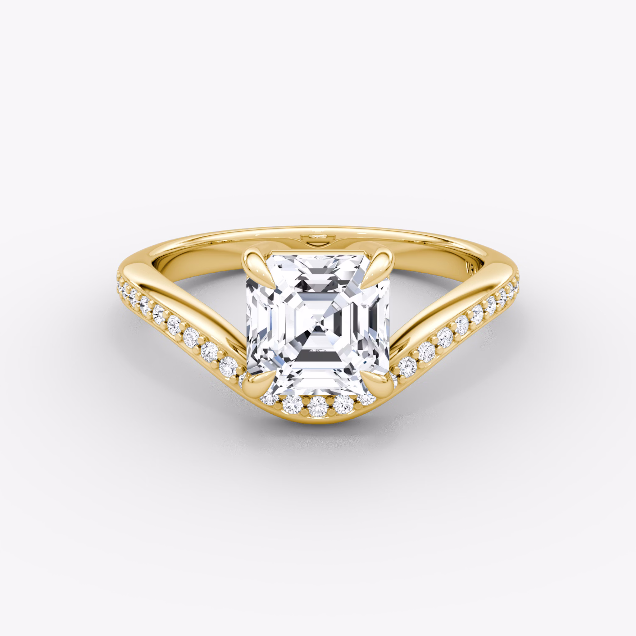 The Curve | Asscher | 18k | Yellow Gold | bandAccent: Pavé | diamondOrientation: vertical | caratWeight: other
