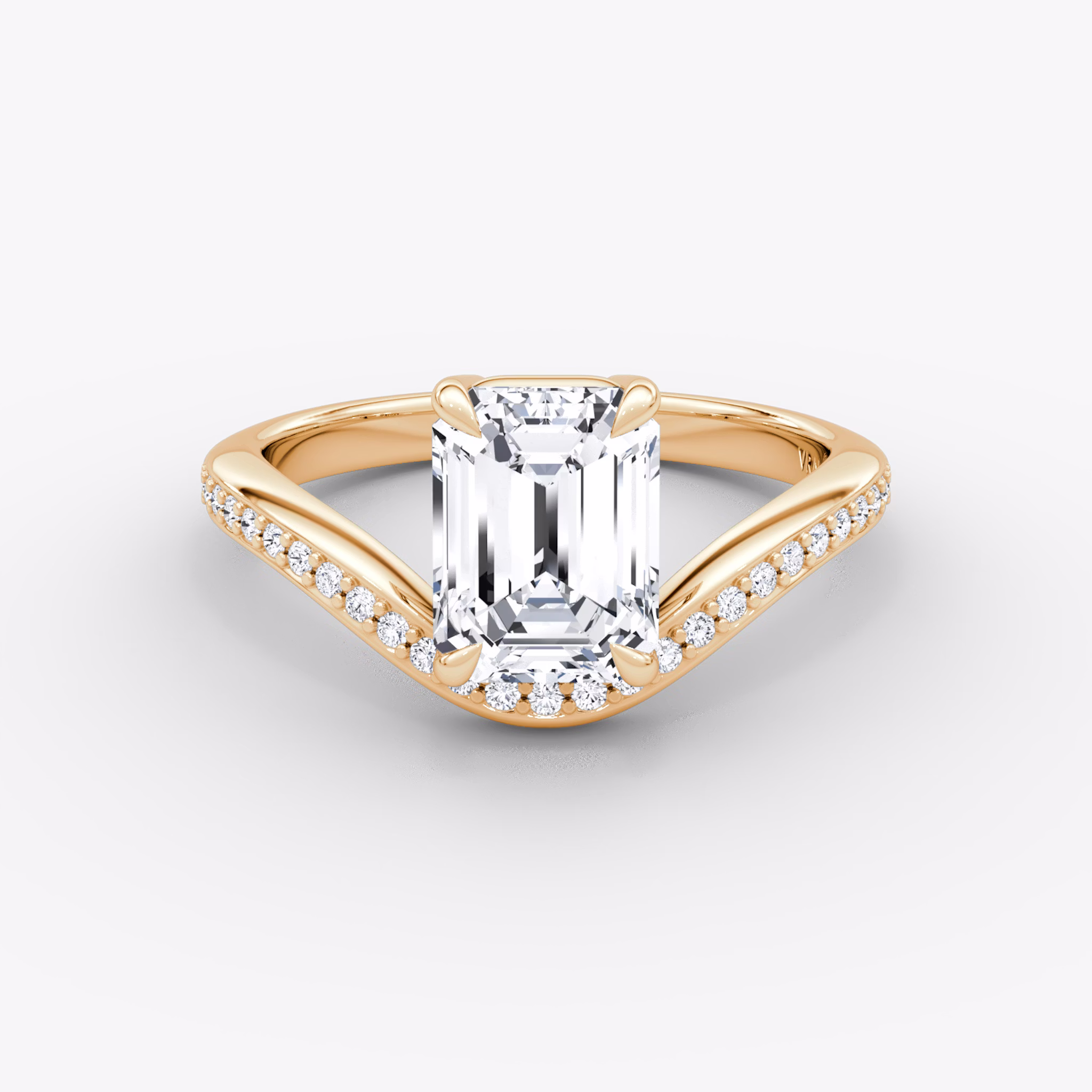 The Curve | Emerald | 14k | Rose Gold | bandAccent: Pavé | diamondOrientation: vertical | caratWeight: other