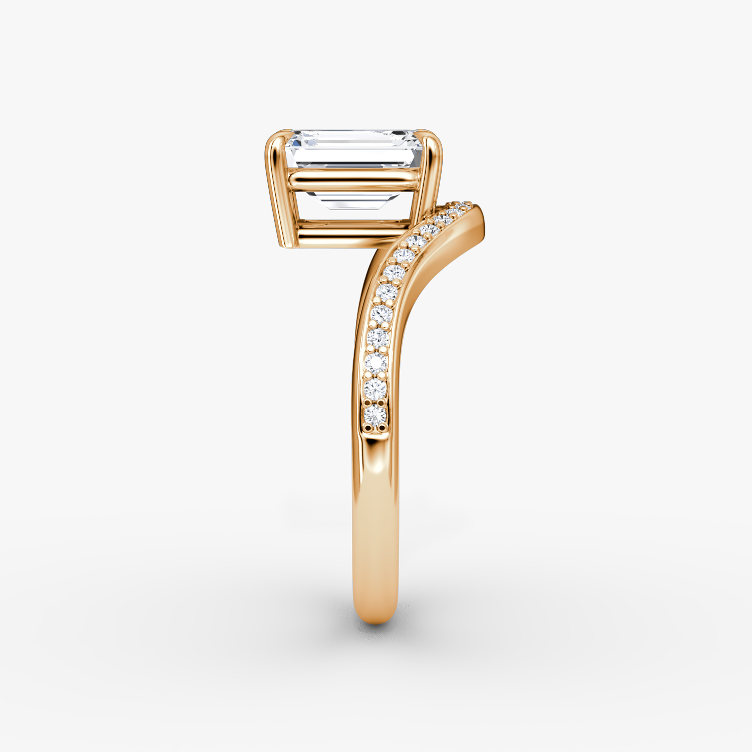 The Curve | Emerald | 14k | Rose Gold | bandAccent: Pavé | diamondOrientation: vertical | caratWeight: other