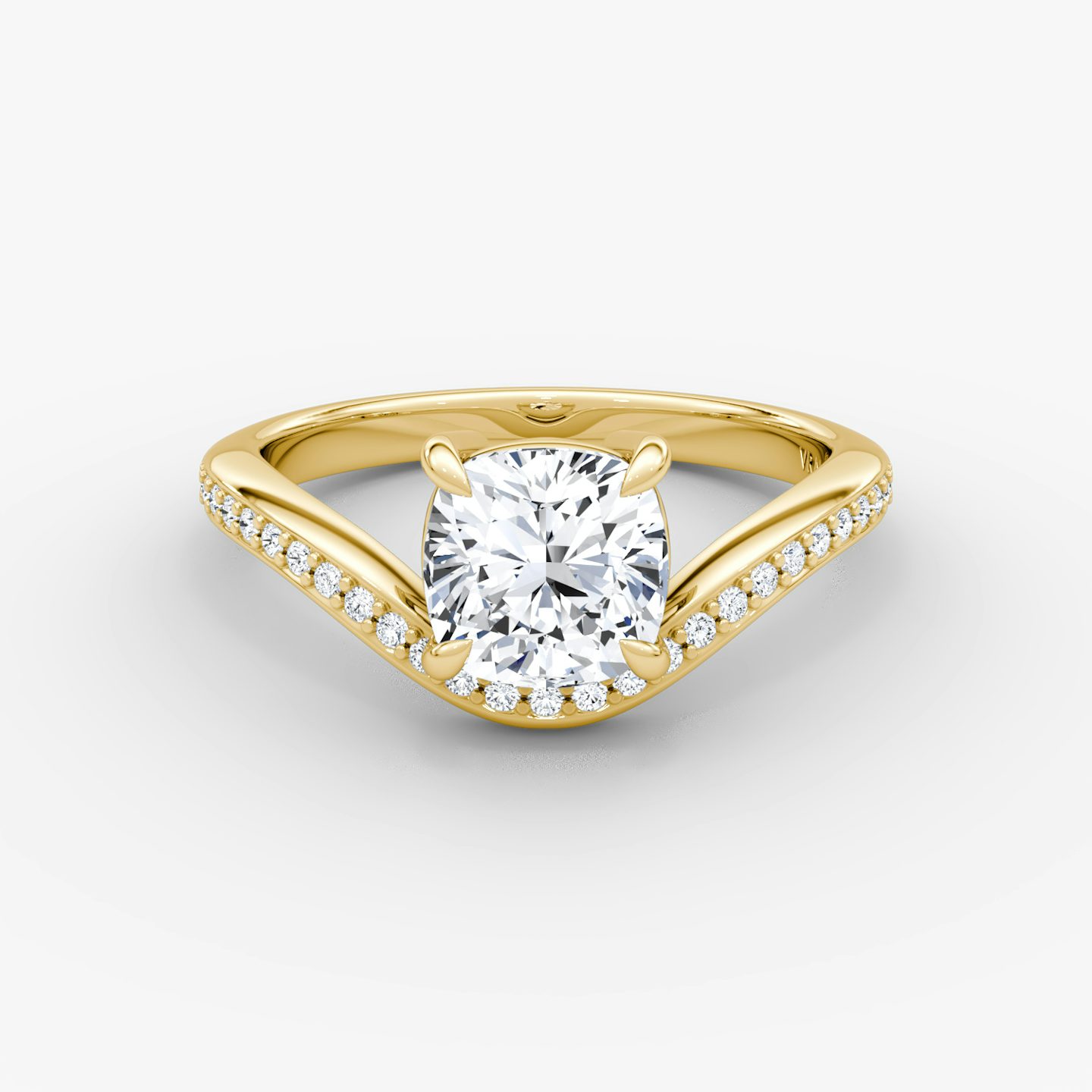 Curve | Cushion | 18k | Gelbgold | bandAccent: Mit Pavé-Besatz | diamondOrientation: vertical | caratWeight: other
