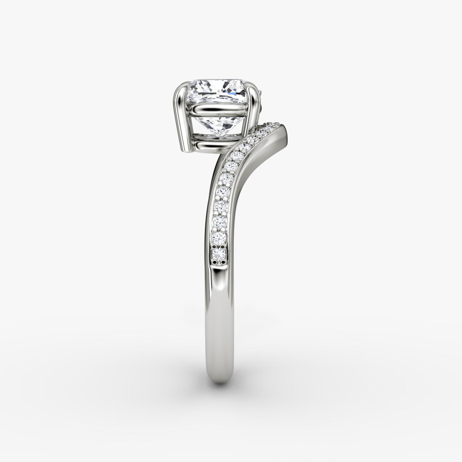 The Curve | Cushion | Platinum | bandAccent: Pavé | diamondOrientation: vertical | caratWeight: other