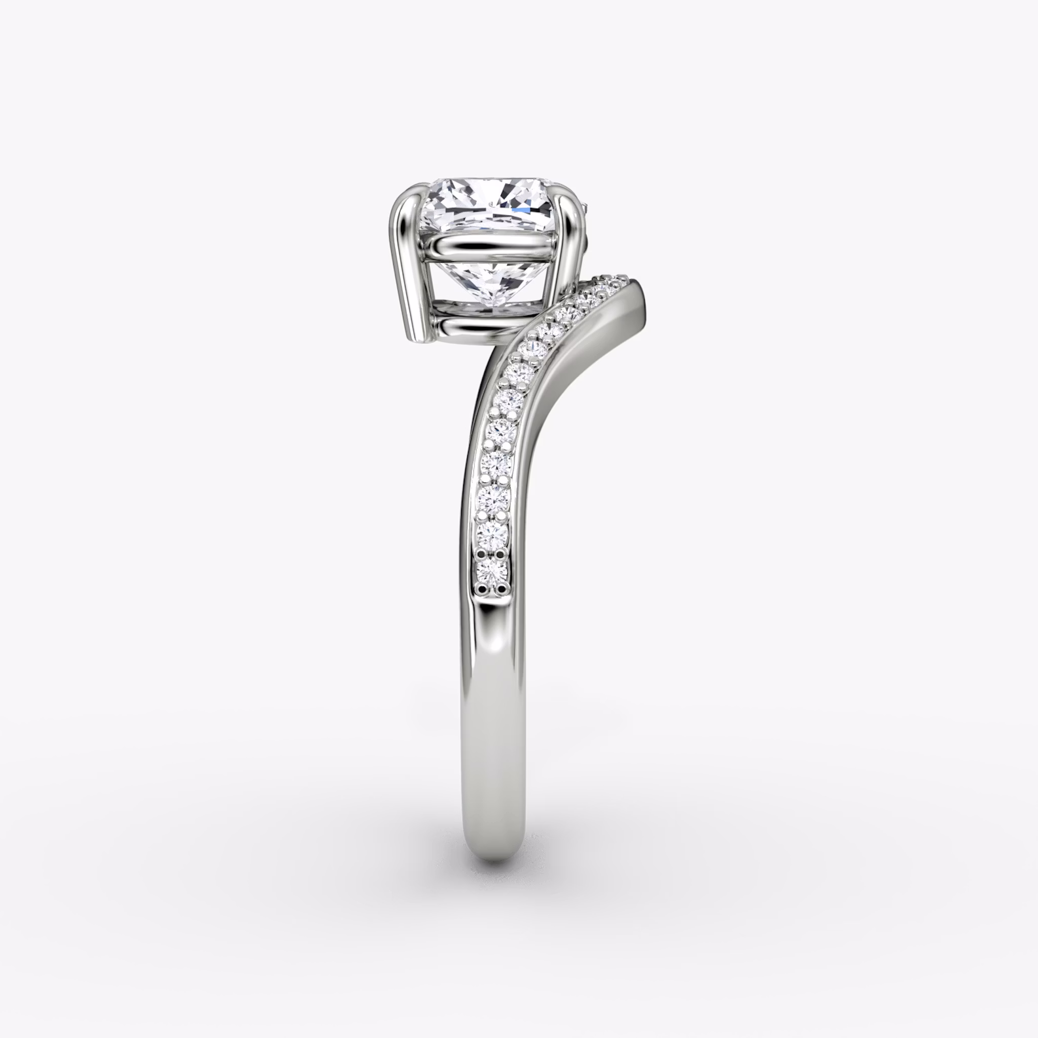 The Curve | Cushion | Platinum | bandAccent: Pavé | diamondOrientation: vertical | caratWeight: other
