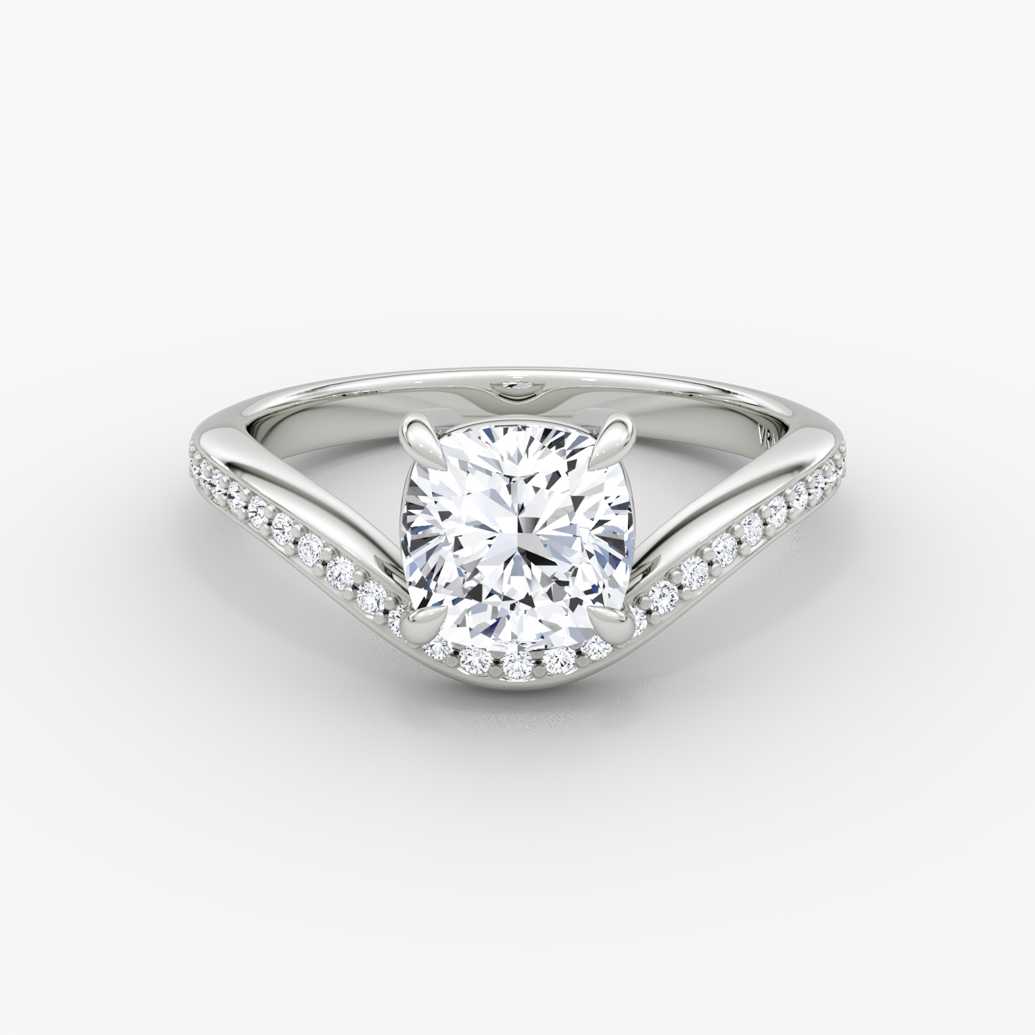 The Curve | Cushion | Platinum | bandAccent: Pavé | diamondOrientation: vertical | caratWeight: other