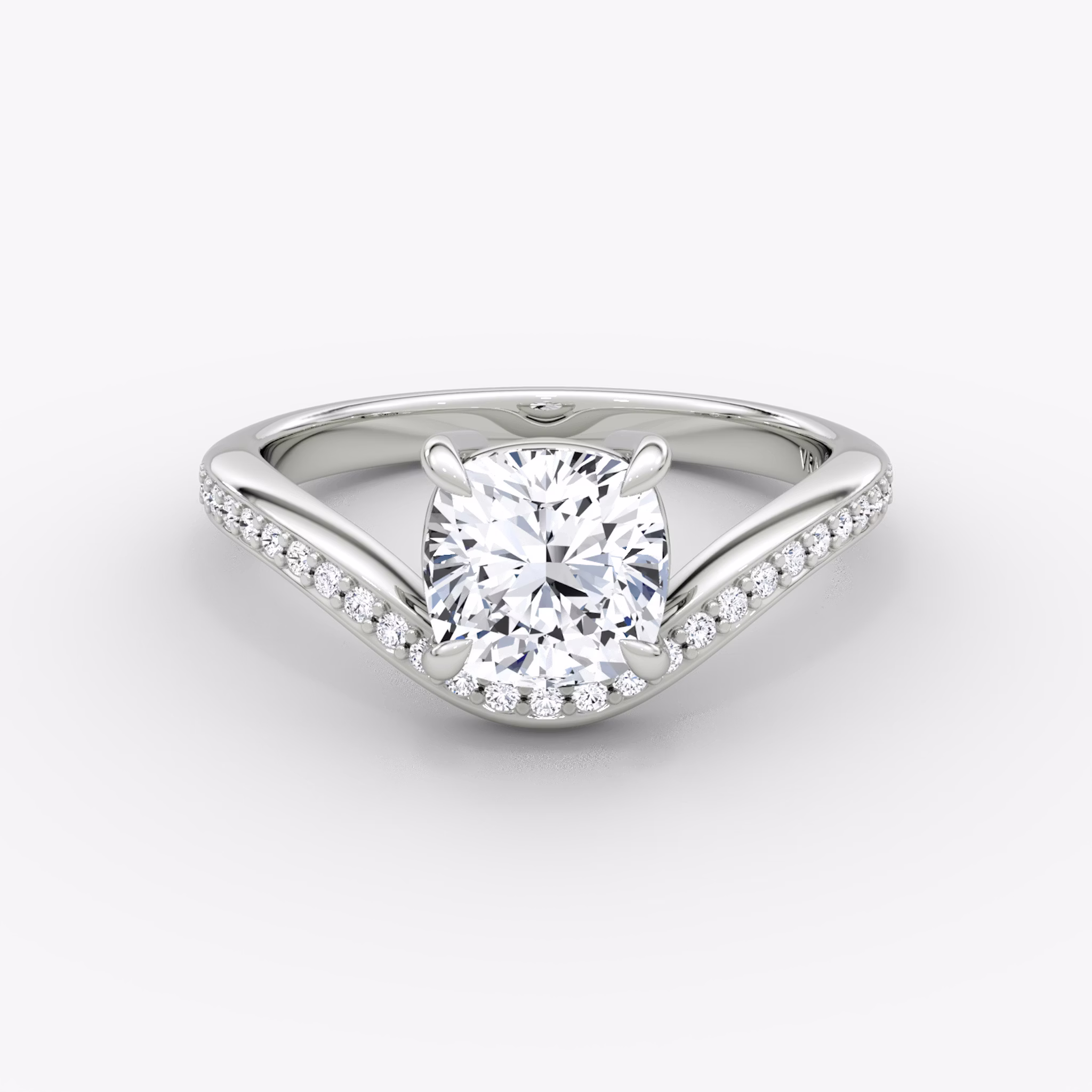 The Curve | Cushion | Platinum | bandAccent: Pavé | diamondOrientation: vertical | caratWeight: other