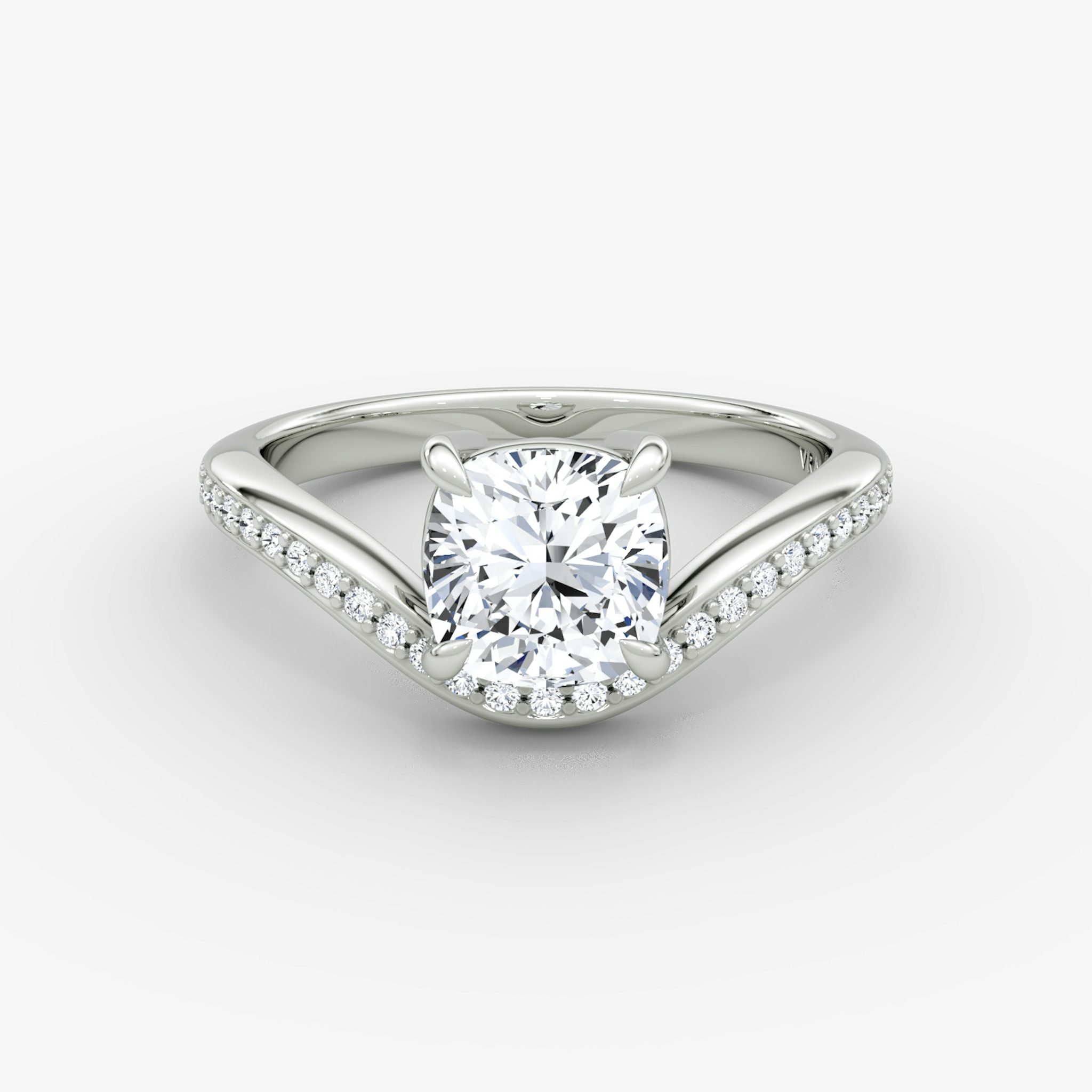 The Curve | Cushion | Platinum | bandAccent: Pavé | diamondOrientation: vertical | caratWeight: other