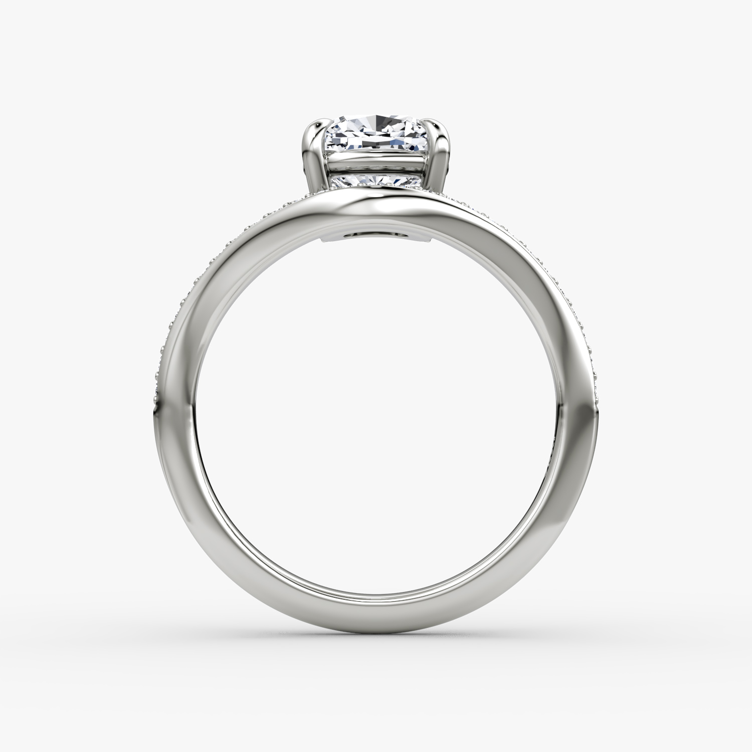 The Curve | Cushion | Platinum | bandAccent: Pavé | diamondOrientation: vertical | caratWeight: other