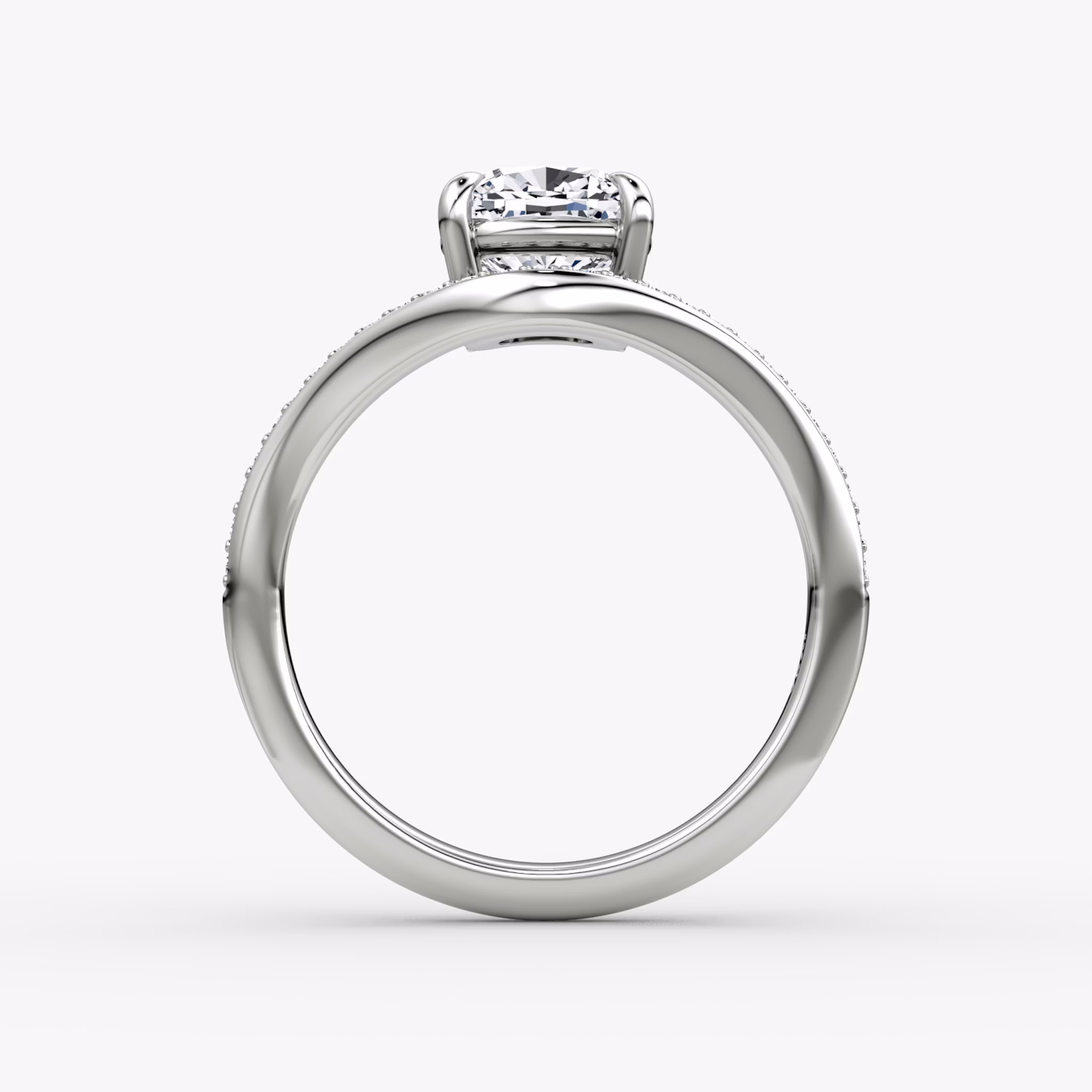 The Curve | Cushion | Platinum | bandAccent: Pavé | diamondOrientation: vertical | caratWeight: other