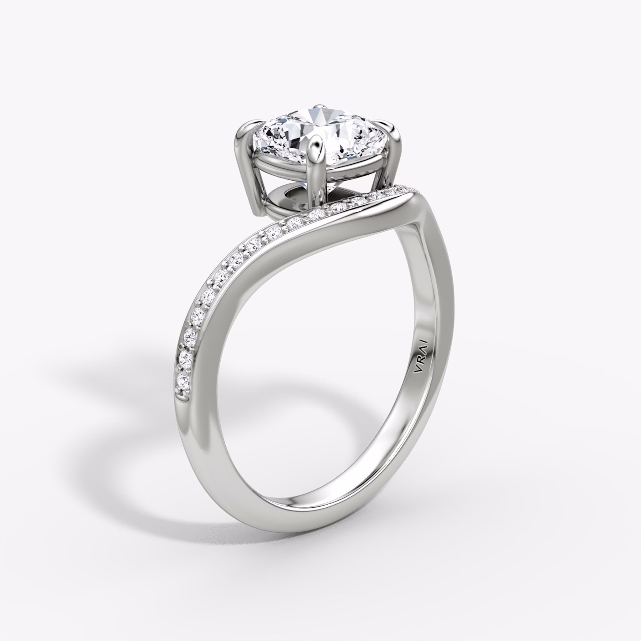 The Curve | Cushion | Platinum | bandAccent: Pavé | diamondOrientation: vertical | caratWeight: other