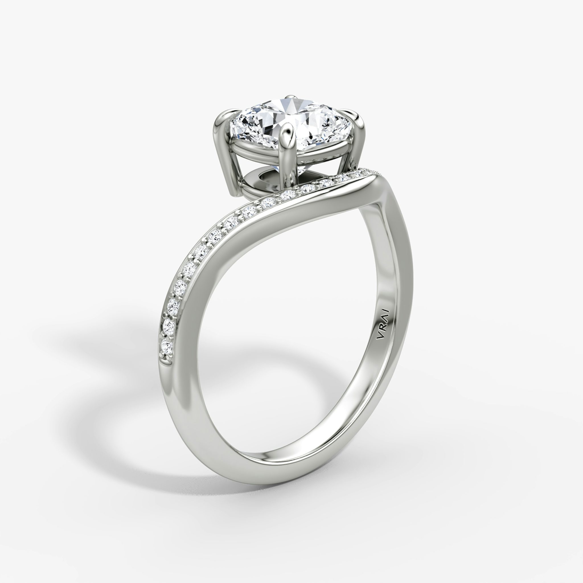 The Curve | Cushion | Platinum | bandAccent: Pavé | diamondOrientation: vertical | caratWeight: other