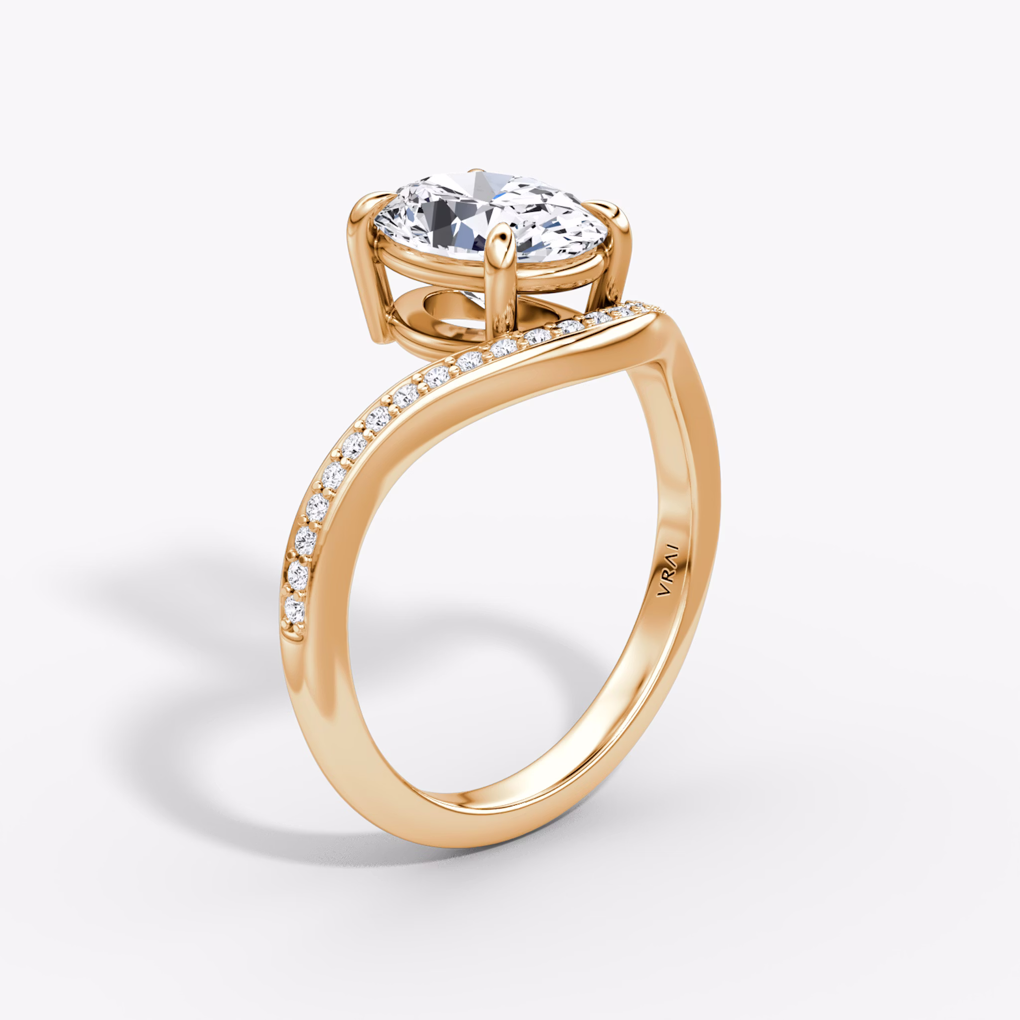 The Curve | Oval | 14k | Rose Gold | bandAccent: Pavé | diamondOrientation: vertical | caratWeight: other