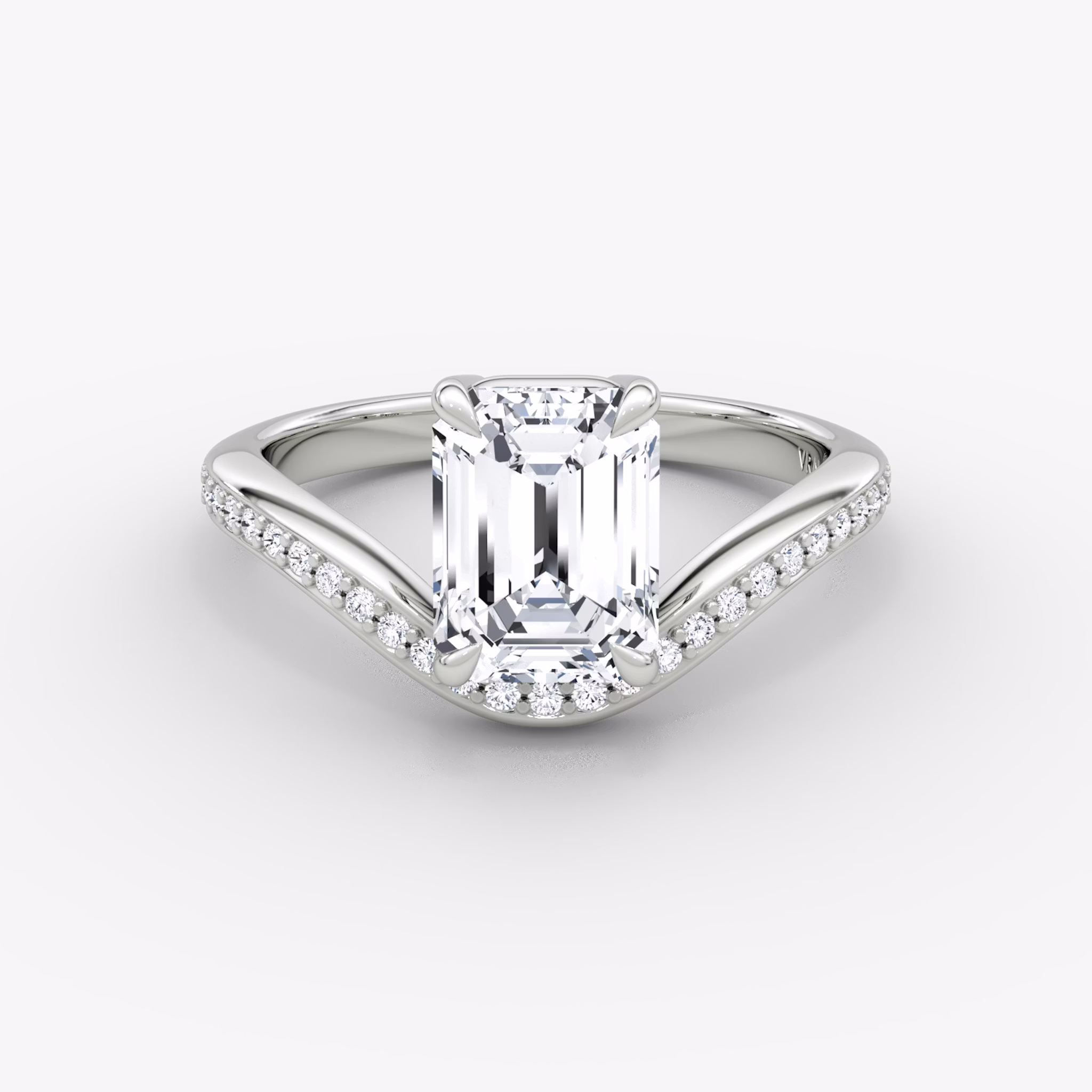The Curve | Emerald | 18k | White Gold | bandAccent: Pavé | diamondOrientation: vertical | caratWeight: other
