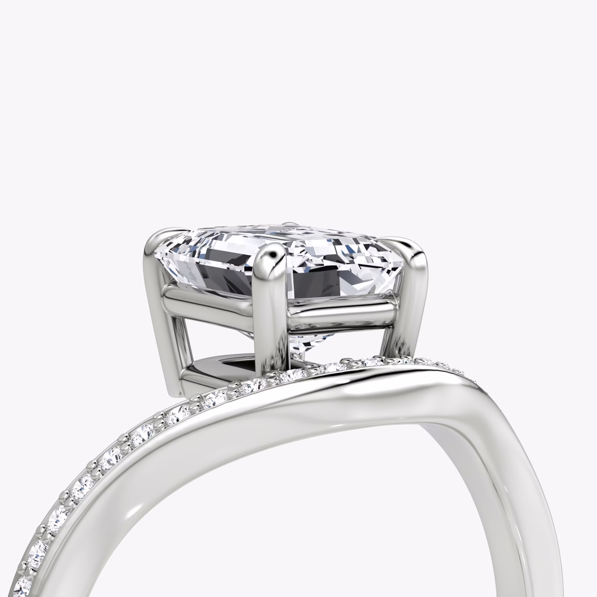 The Curve | Emerald | 18k | White Gold | bandAccent: Pavé | diamondOrientation: vertical | caratWeight: other