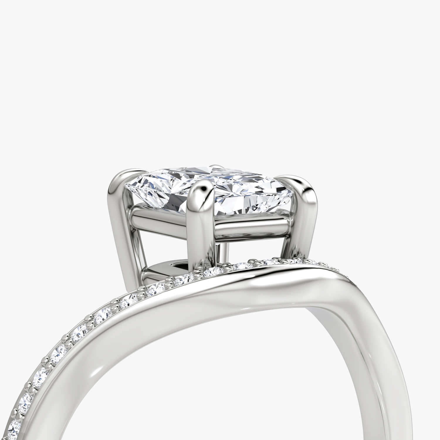The Curve | Radiant | 18k | White Gold | bandAccent: Pavé | diamondOrientation: vertical | caratWeight: other