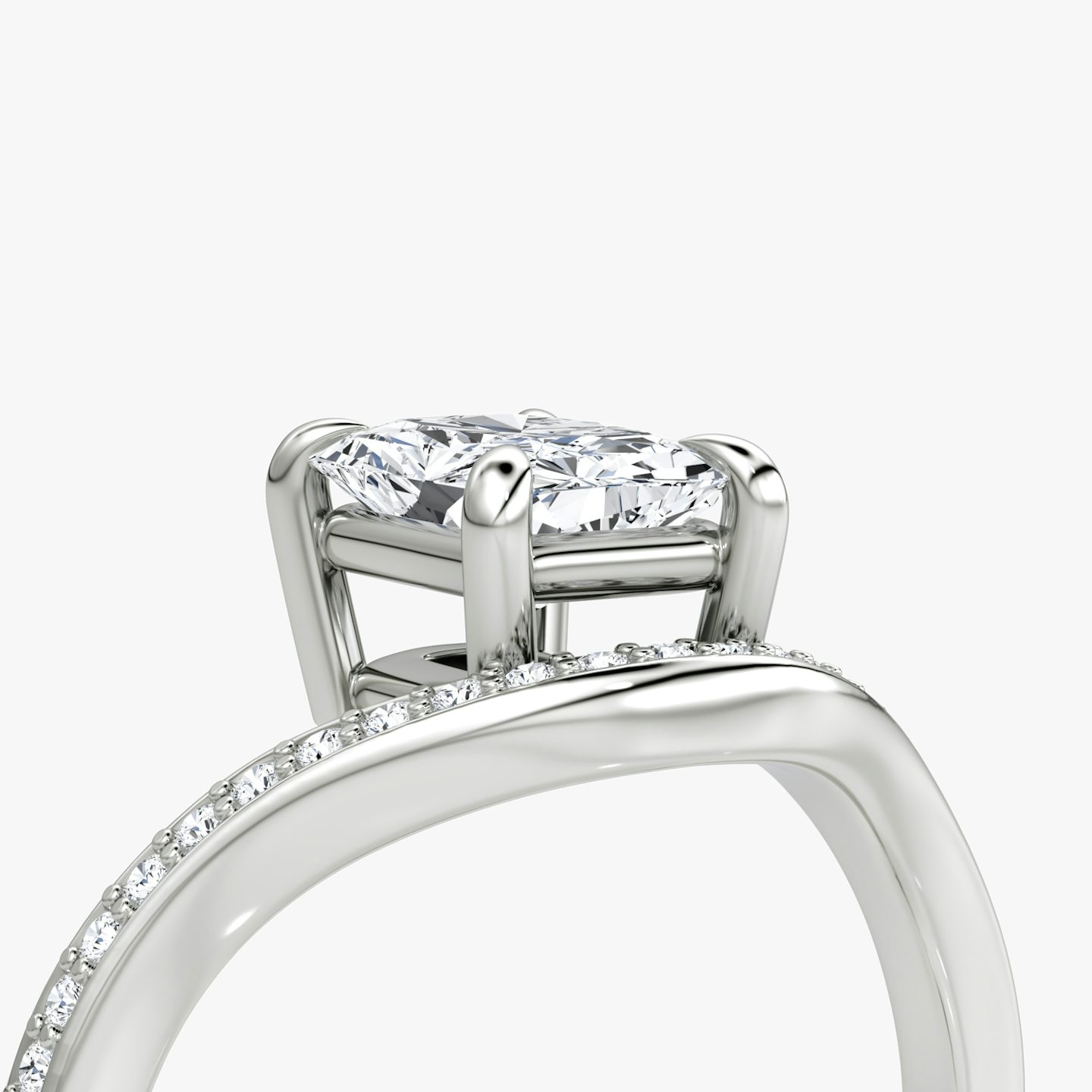 The Curve | Radiant | 18k | White Gold | bandAccent: Pavé | diamondOrientation: vertical | caratWeight: other