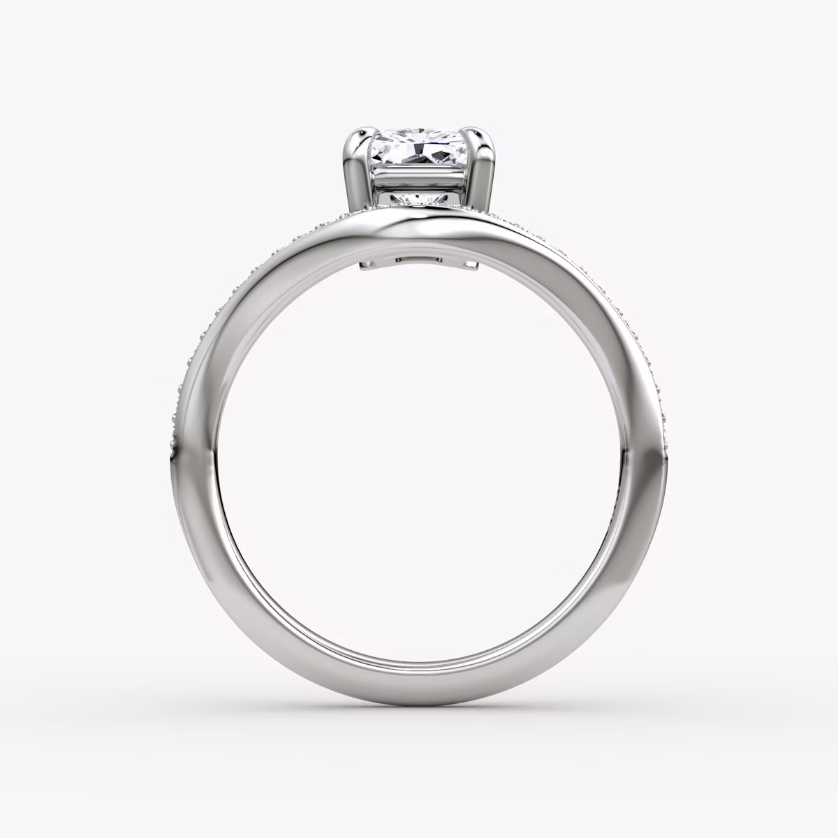 The Curve | Radiant | 18k | White Gold | bandAccent: Pavé | diamondOrientation: vertical | caratWeight: other