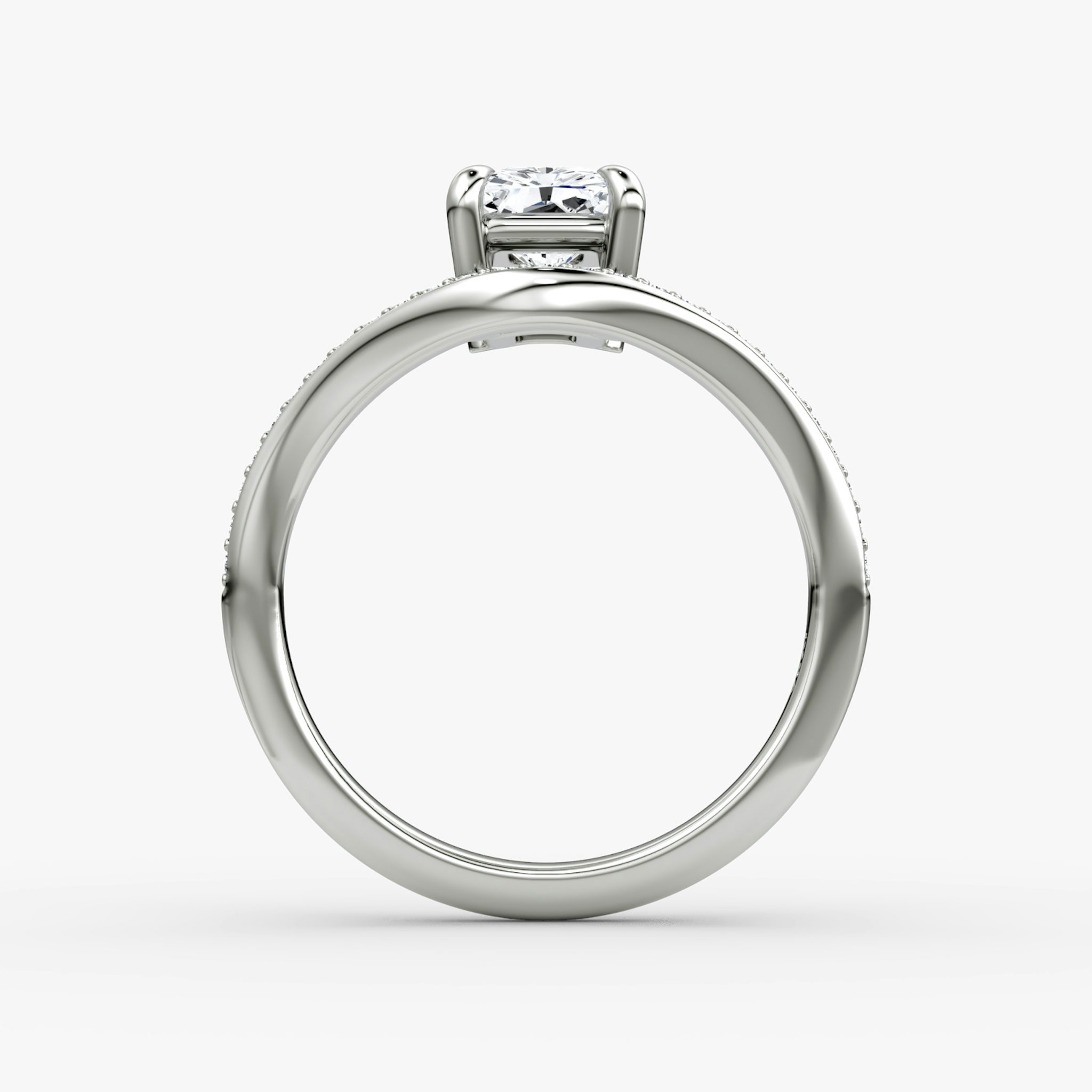 The Curve | Radiant | 18k | White Gold | bandAccent: Pavé | diamondOrientation: vertical | caratWeight: other