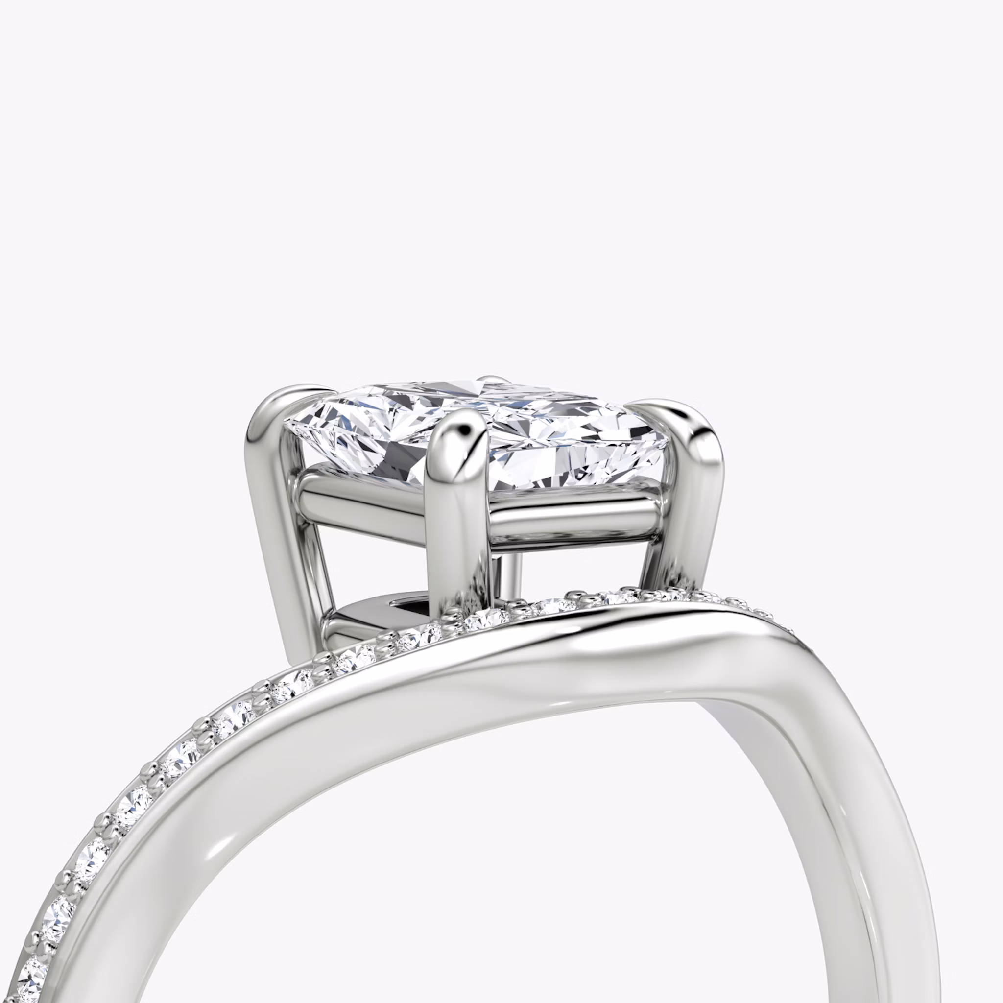 The Curve | Radiant | Platinum | bandAccent: Pavé | diamondOrientation: vertical | caratWeight: other