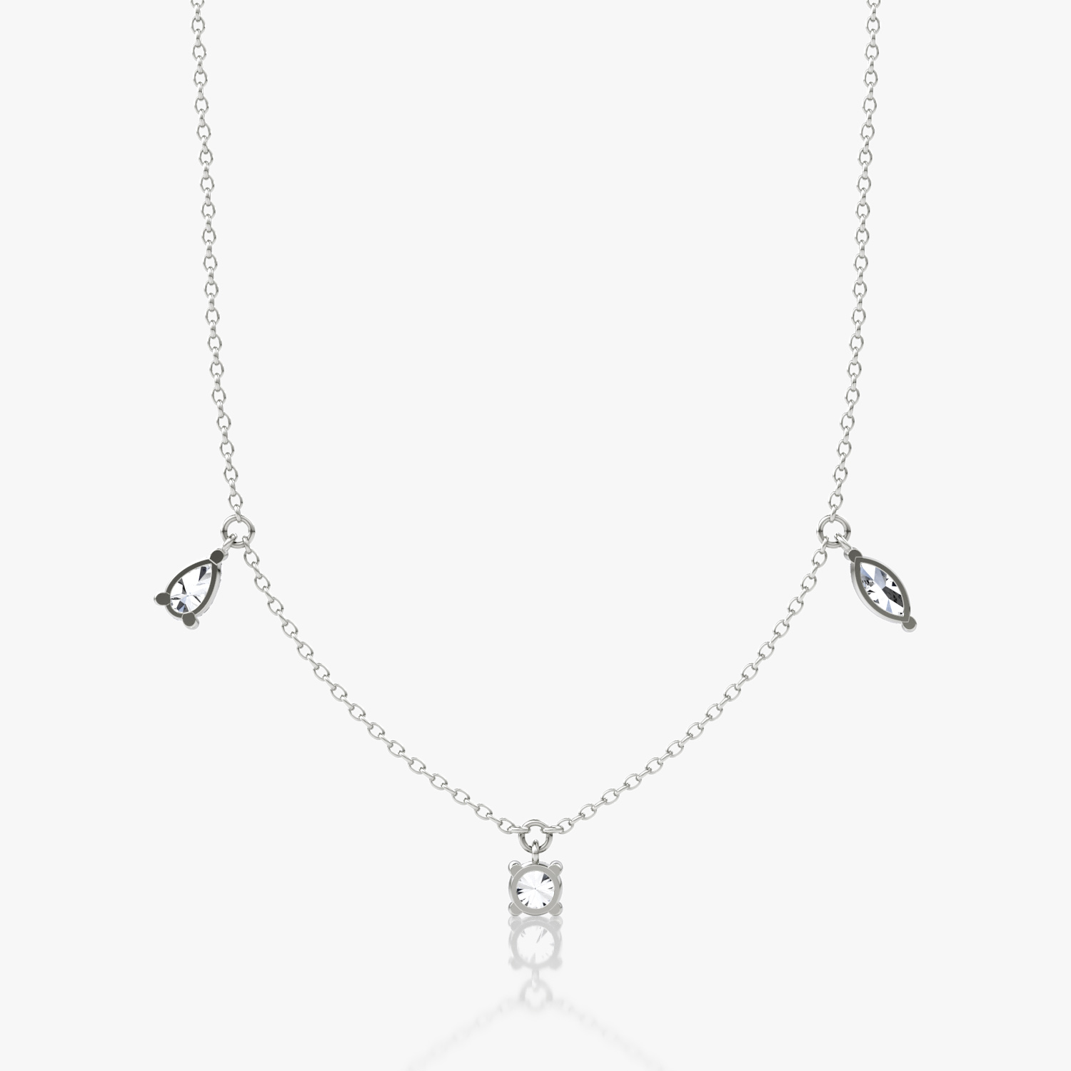 Floating Mixed Shape Necklace | 14k | White Gold | diamondCount: 3 | diamondSize: large | chainLength: 16-18