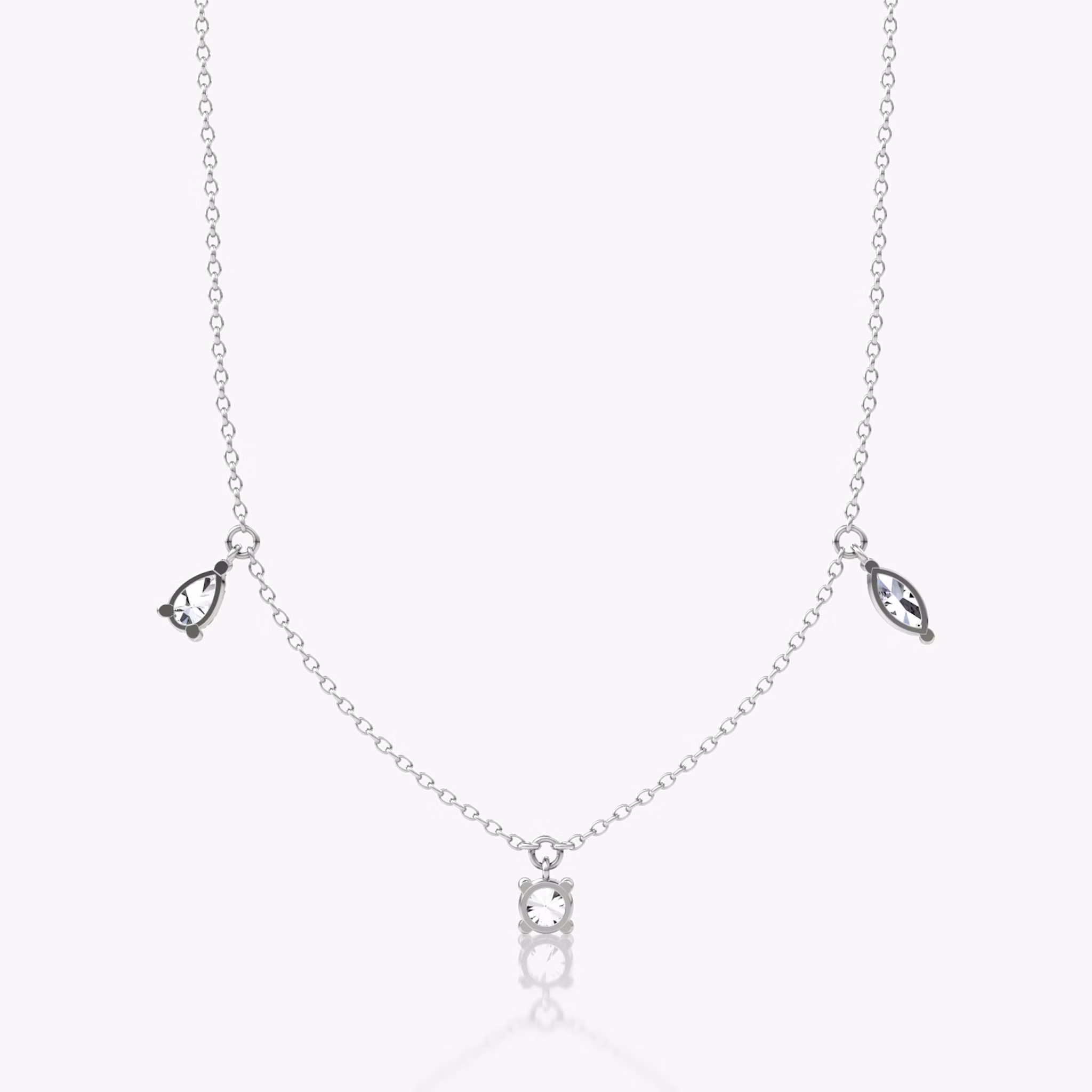 Floating Mixed Shape Necklace | 14k | White Gold | diamondCount: 3 | diamondSize: large | chainLength: 16-18