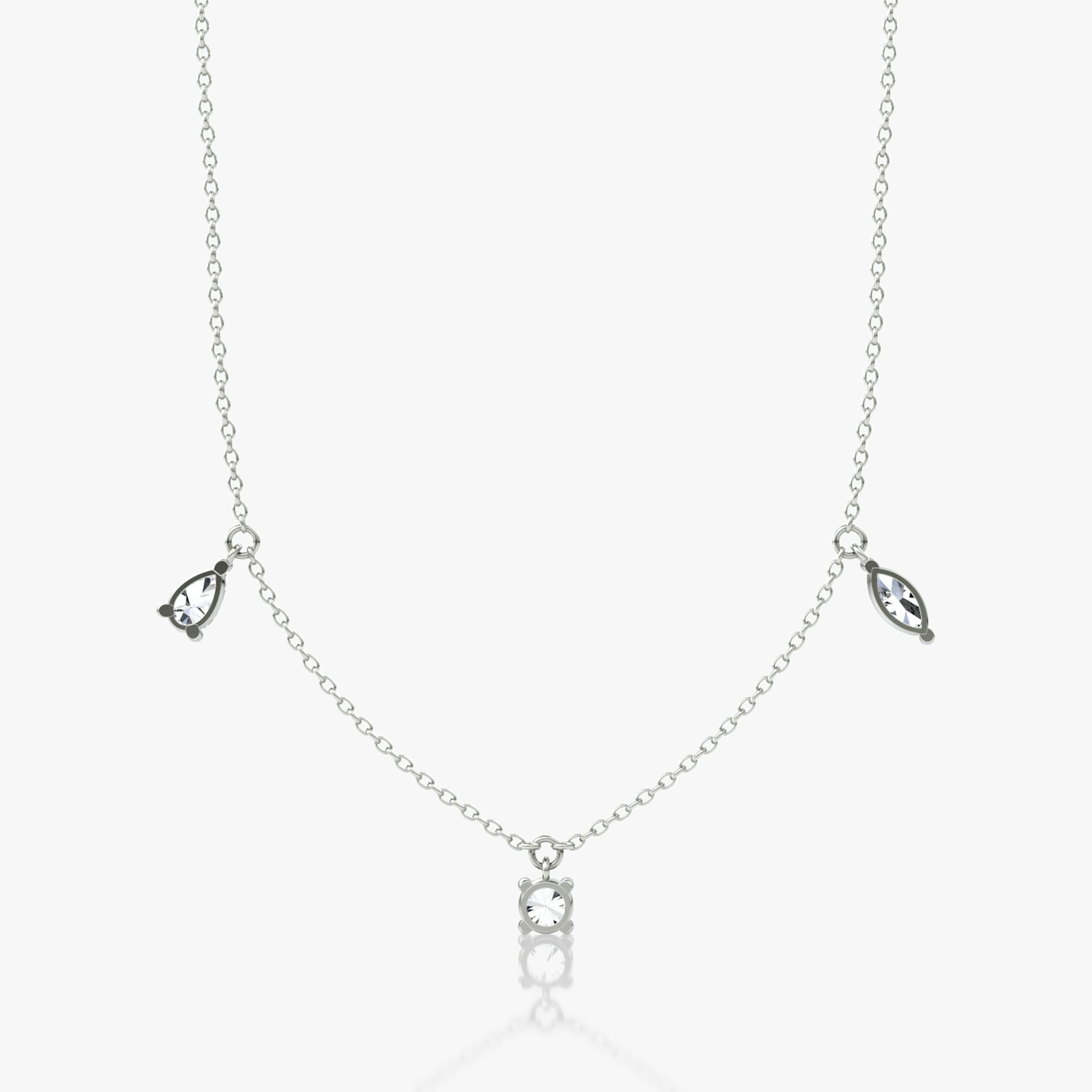 Floating Mixed Shape Necklace | 14k | White Gold | diamondCount: 3 | diamondSize: large | chainLength: 16-18