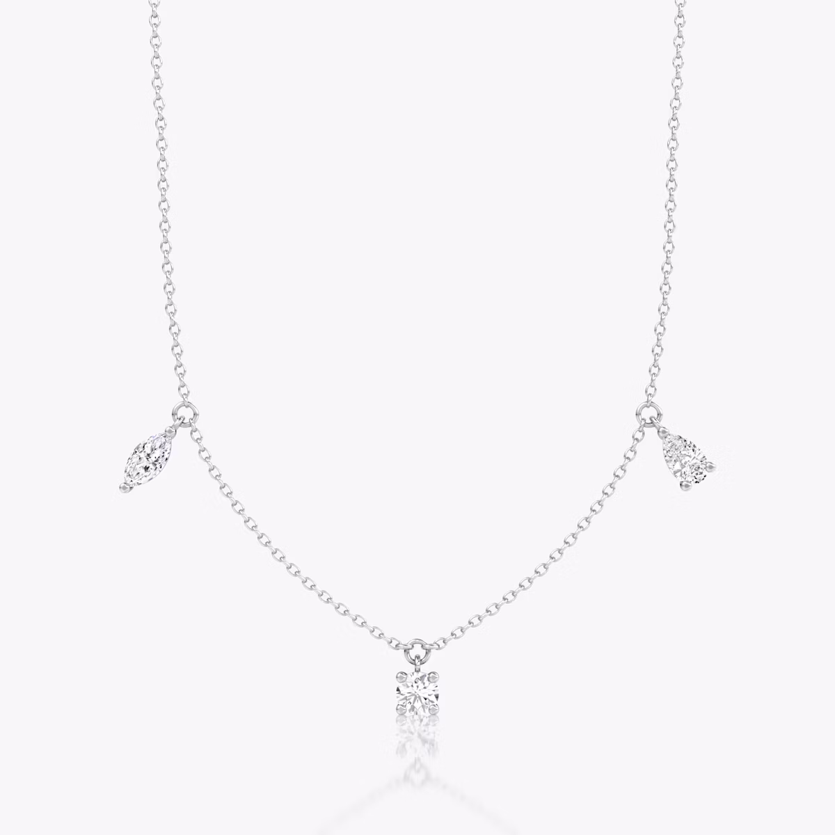 Floating Mixed Shape Halskette | 14k | Weißgold | diamondCount: 3 | diamondSize: large | chainLength: 16-18