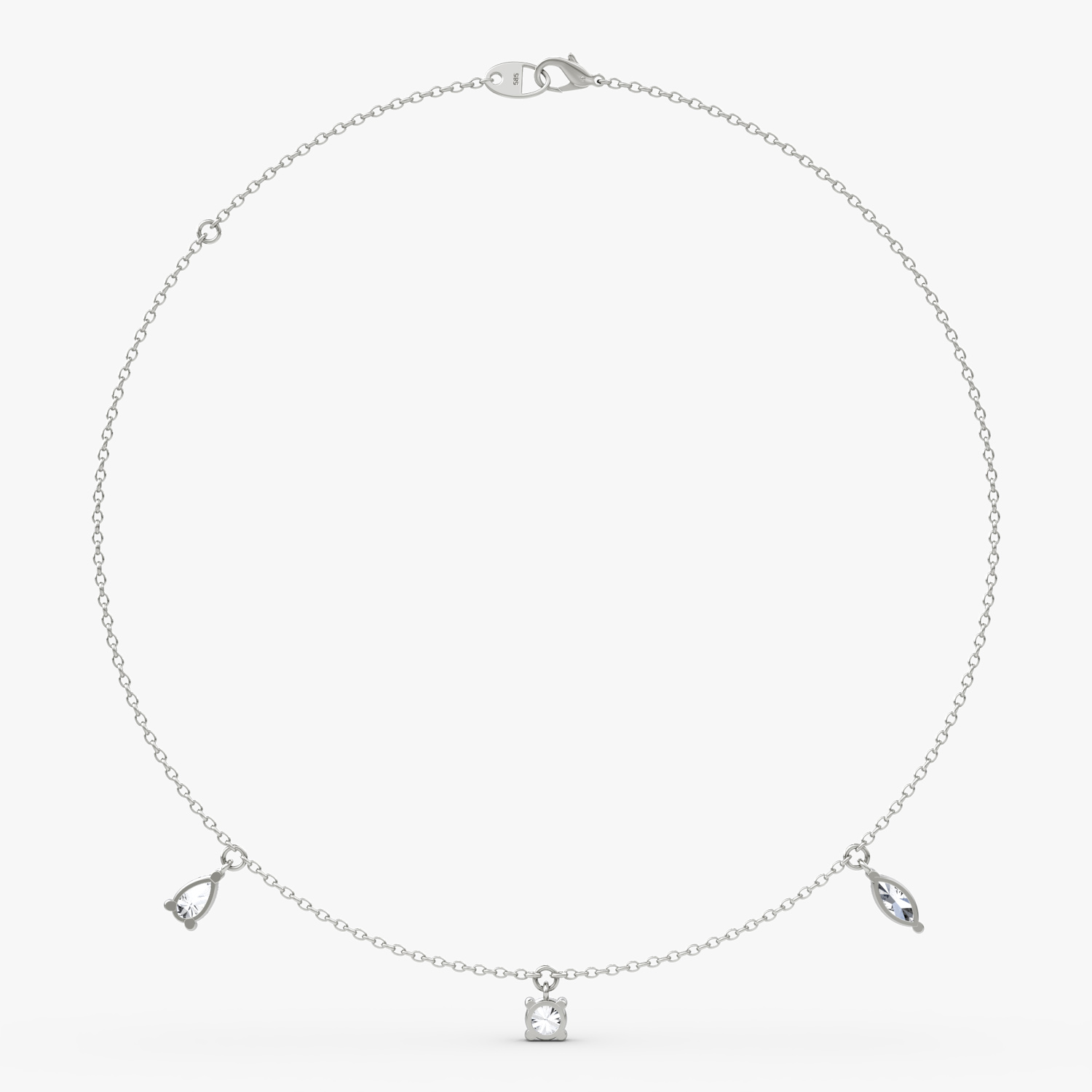 Floating Mixed Shape Necklace | 14k | White Gold | diamondCount: 3 | diamondSize: large | chainLength: 16-18