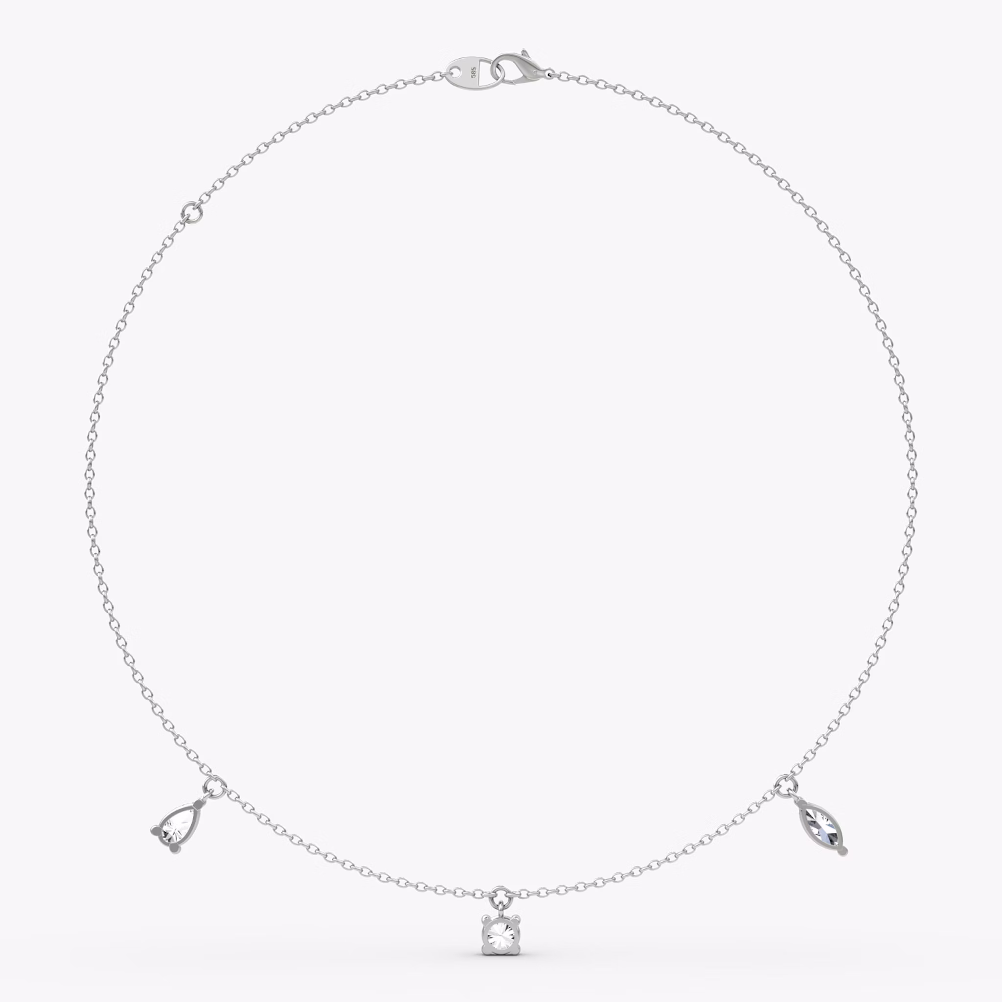 Floating Mixed Shape Necklace | 14k | White Gold | diamondCount: 3 | diamondSize: large | chainLength: 16-18