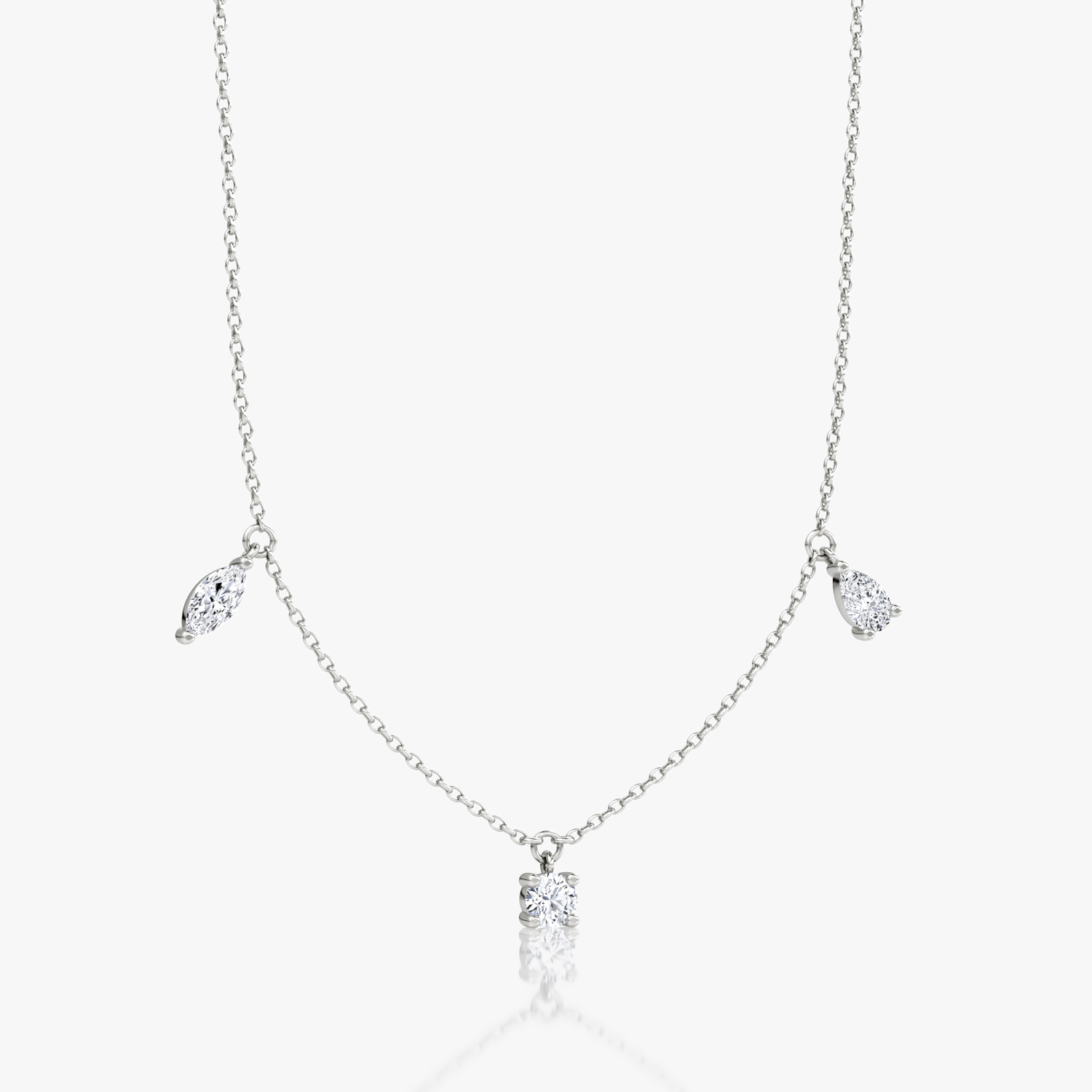 Floating Mixed Shape Necklace | 14k | White Gold | diamondCount: 3 | diamondSize: large | chainLength: 16-18